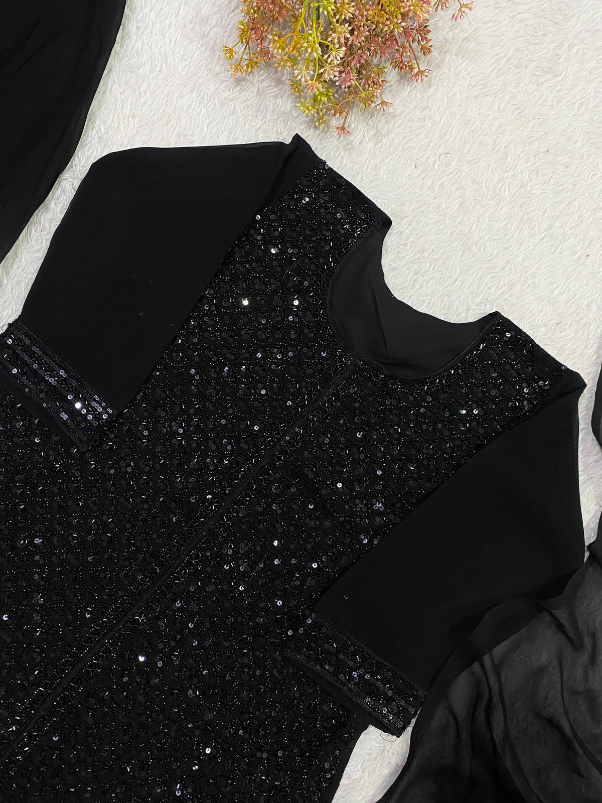 Black Beads Embroidered Palazzo Set