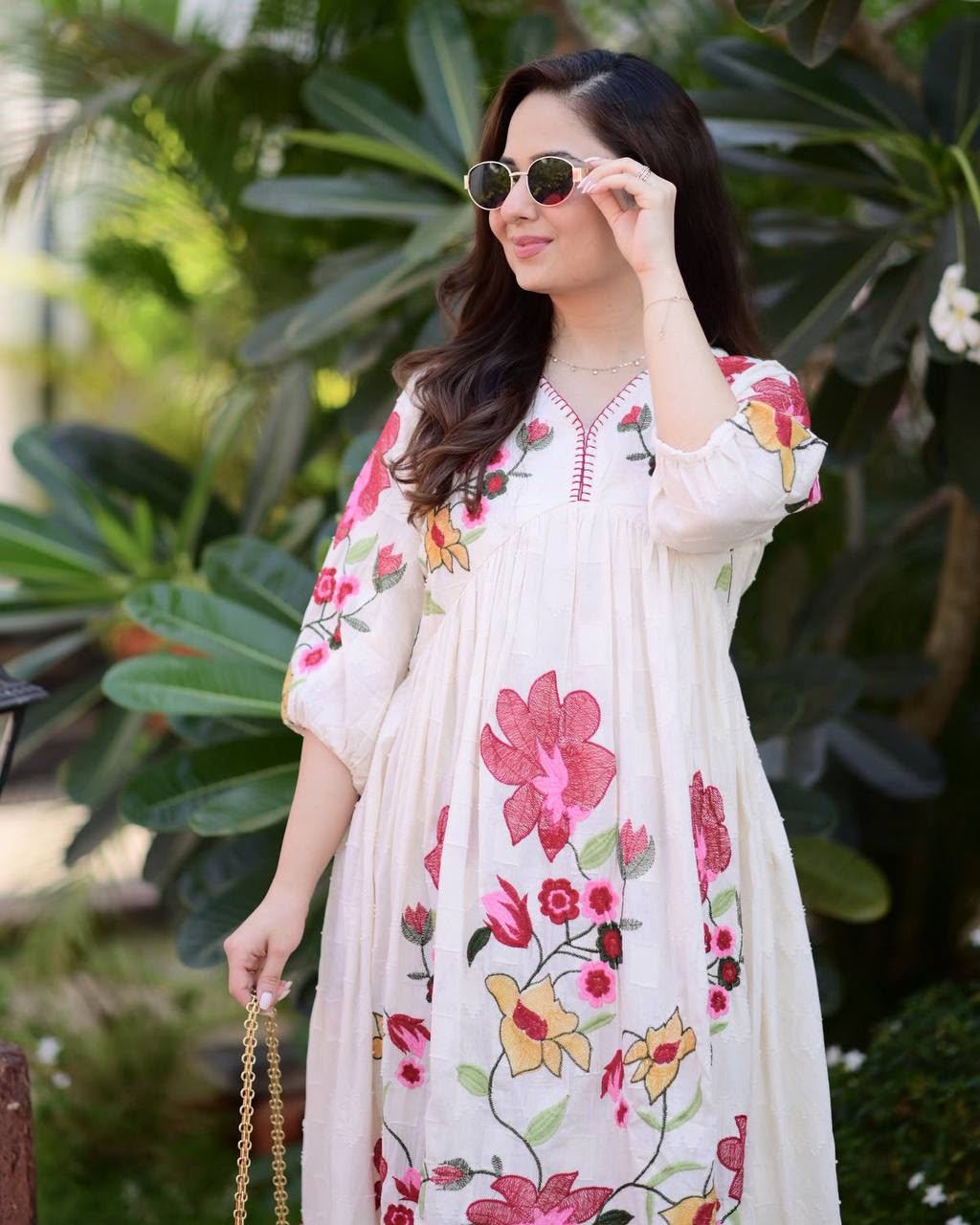 Floral Embroidered Rayon Maxi Gown for Women