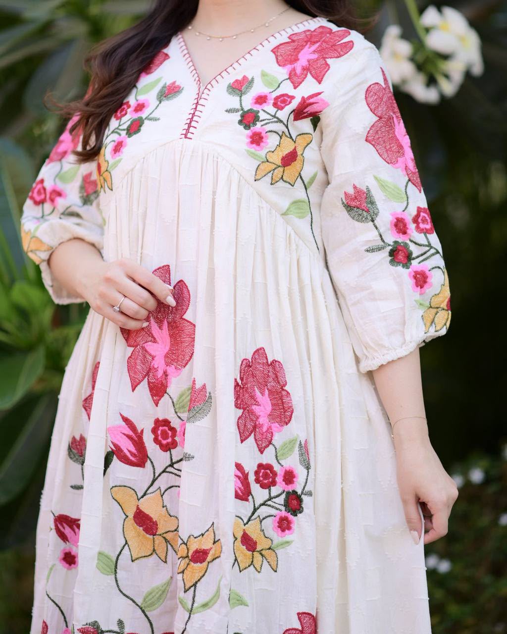 Floral Embroidered Rayon Maxi Gown for Women