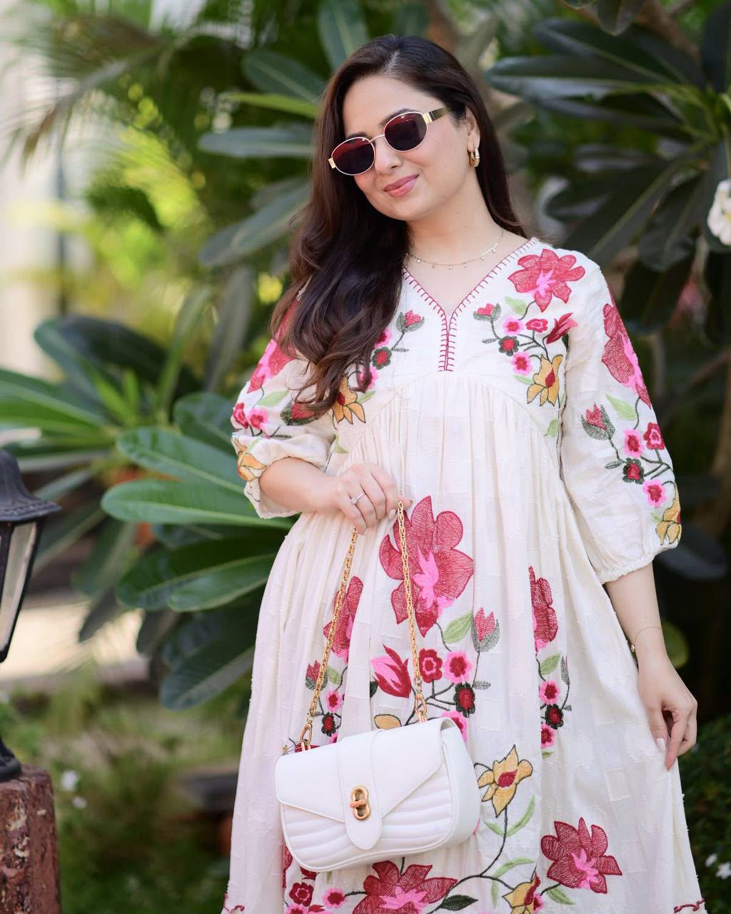 Floral Embroidered Rayon Maxi Gown for Women