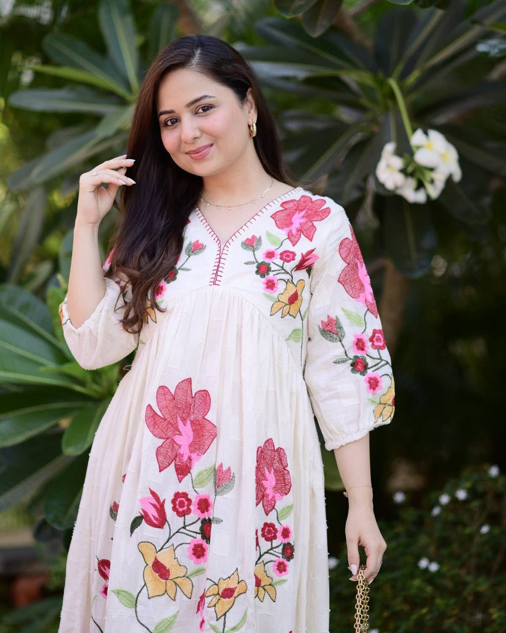 Floral Embroidered Rayon Maxi Gown for Women