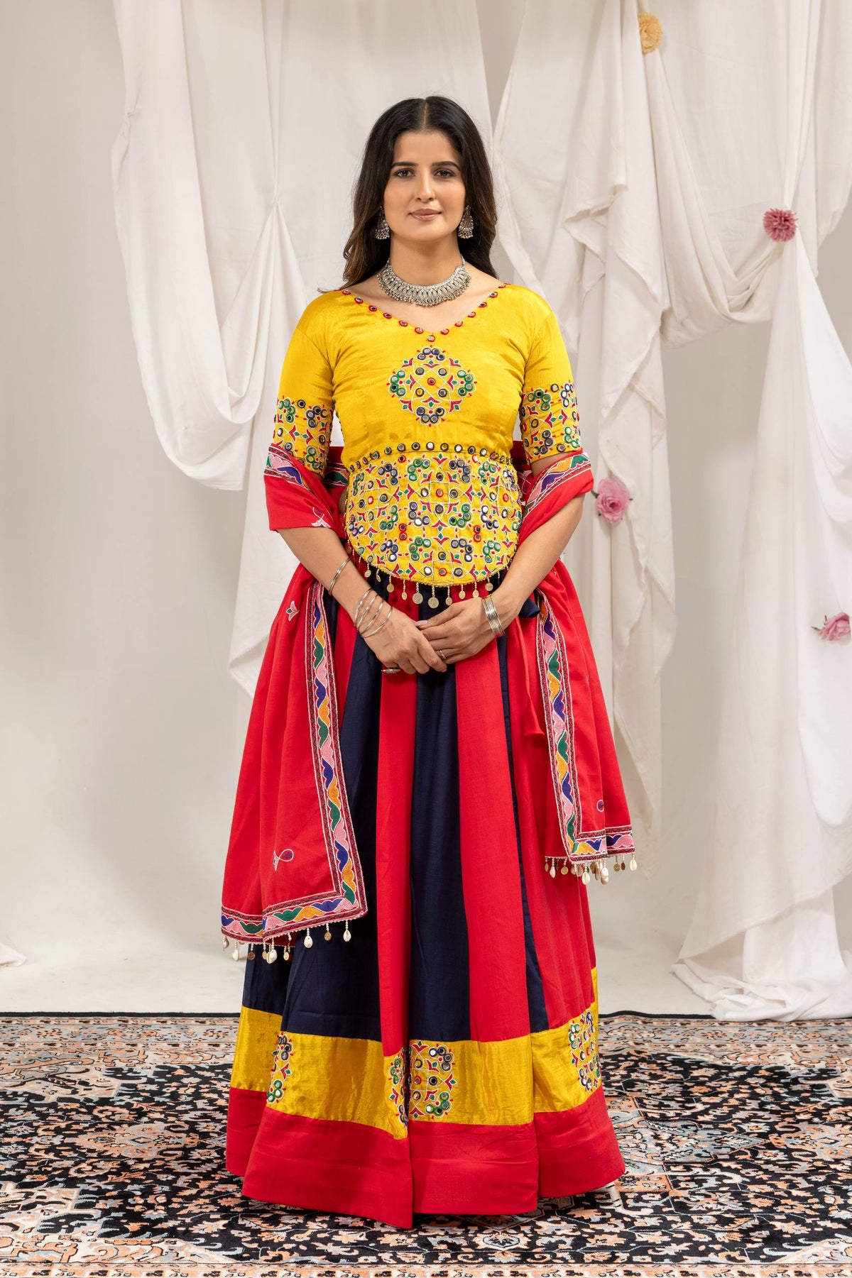 Cotton Navratri Lehenga Choli with Mirror Work Dupatta