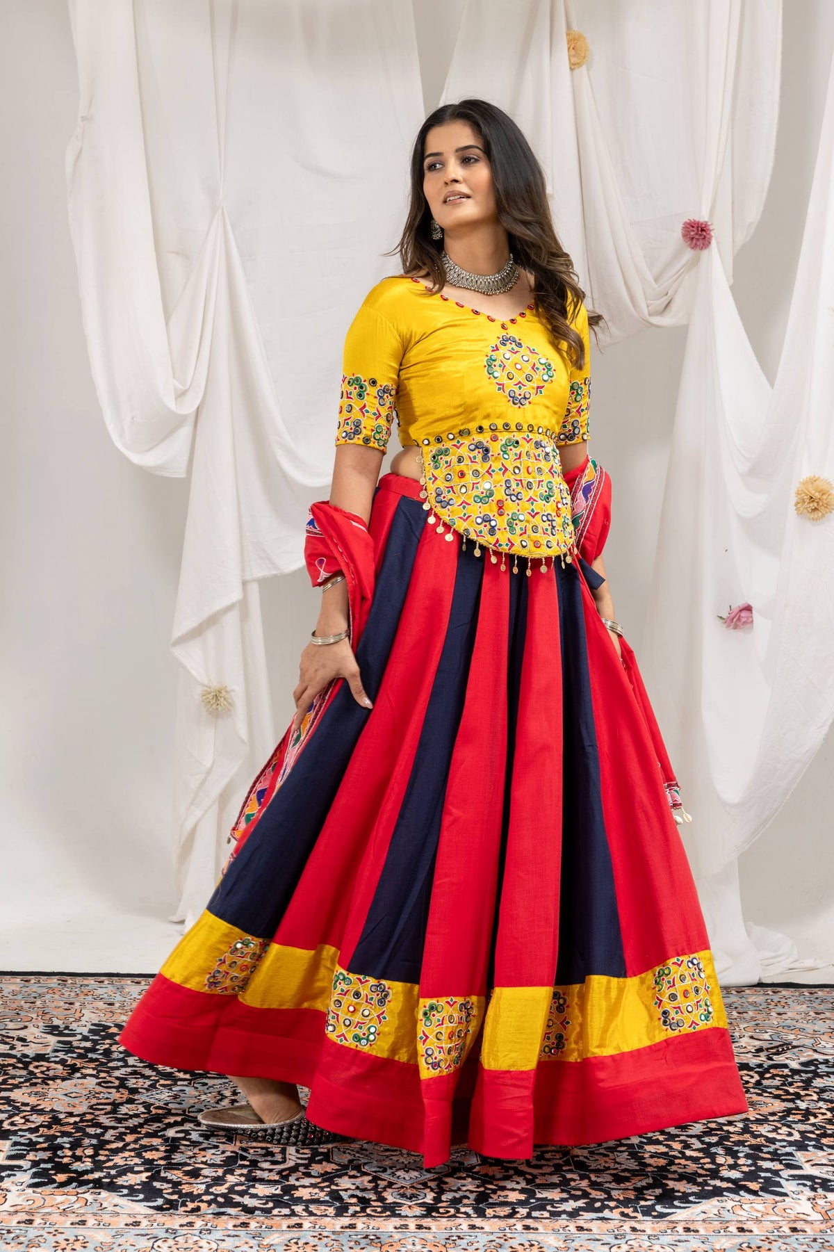 Cotton Navratri Lehenga Choli with Mirror Work Dupatta