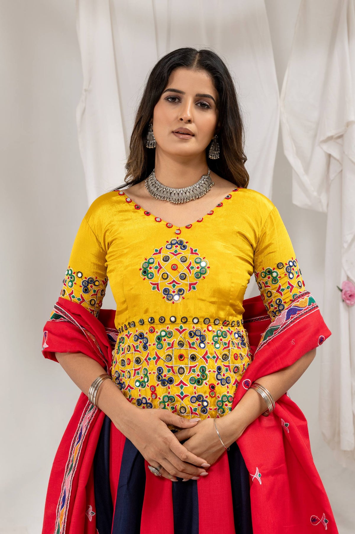 Cotton Navratri Lehenga Choli with Mirror Work Dupatta