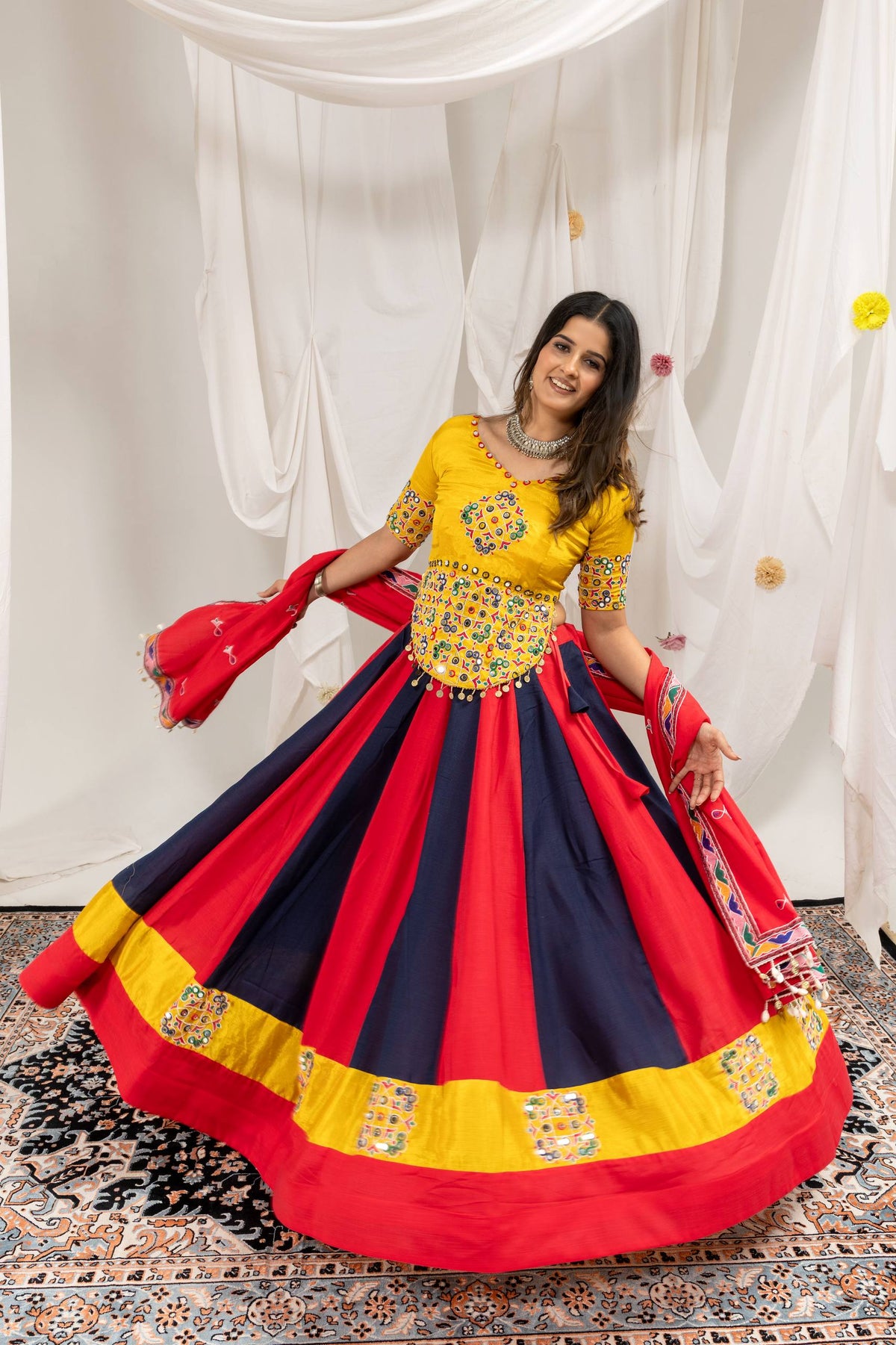 Cotton Navratri Lehenga Choli with Mirror Work Dupatta