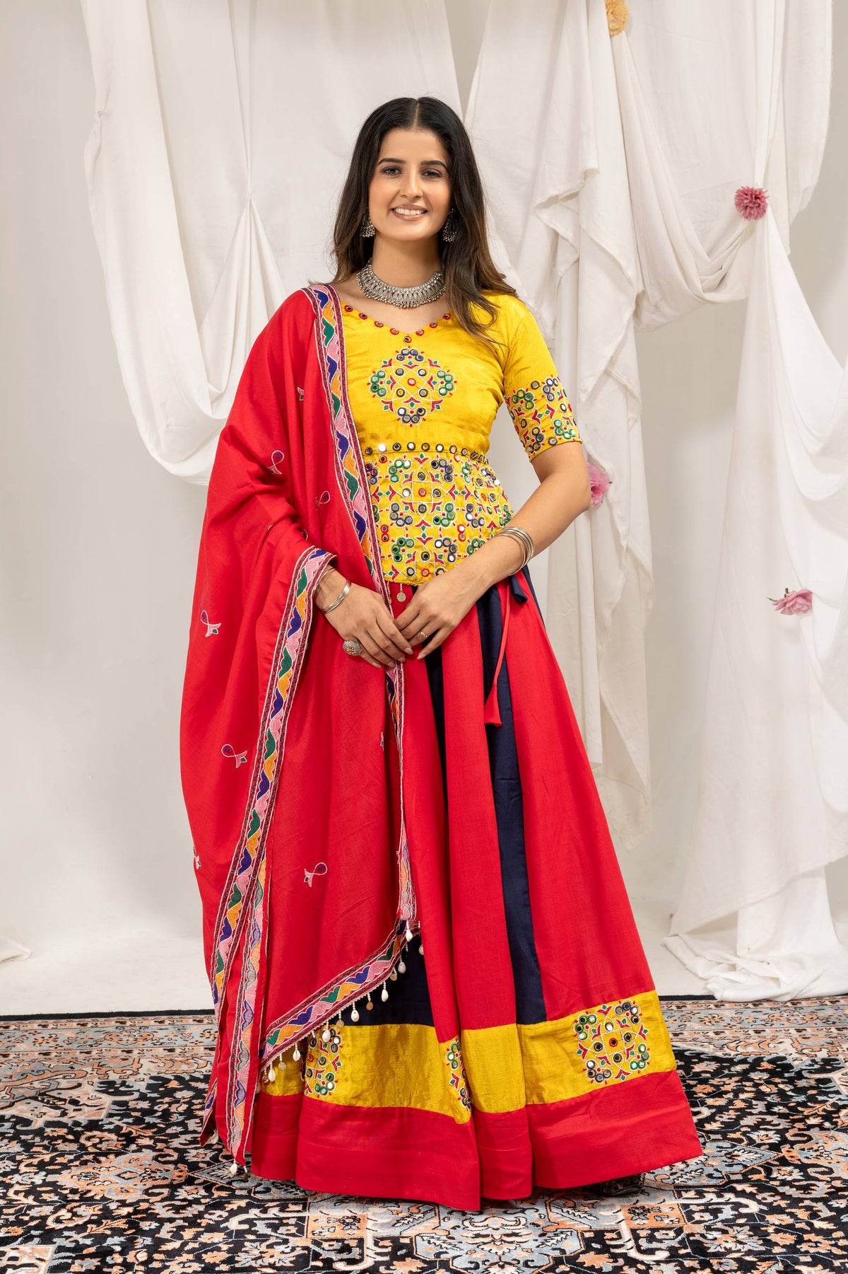 Cotton Navratri Lehenga Choli with Mirror Work Dupatta
