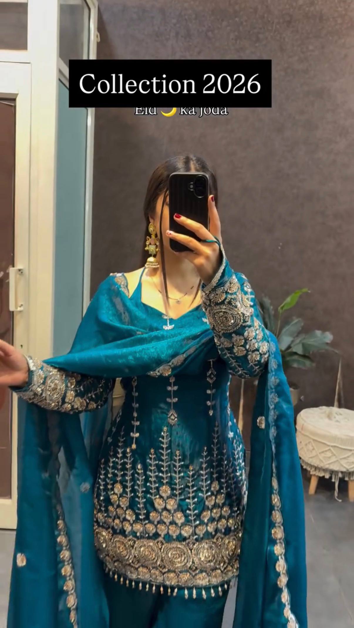 Teal Fendy Satin Embroidered Kurti Palazzo Set with Dupatta | Heavy Beads & Cut Dana Work Designer Party Wear Suit