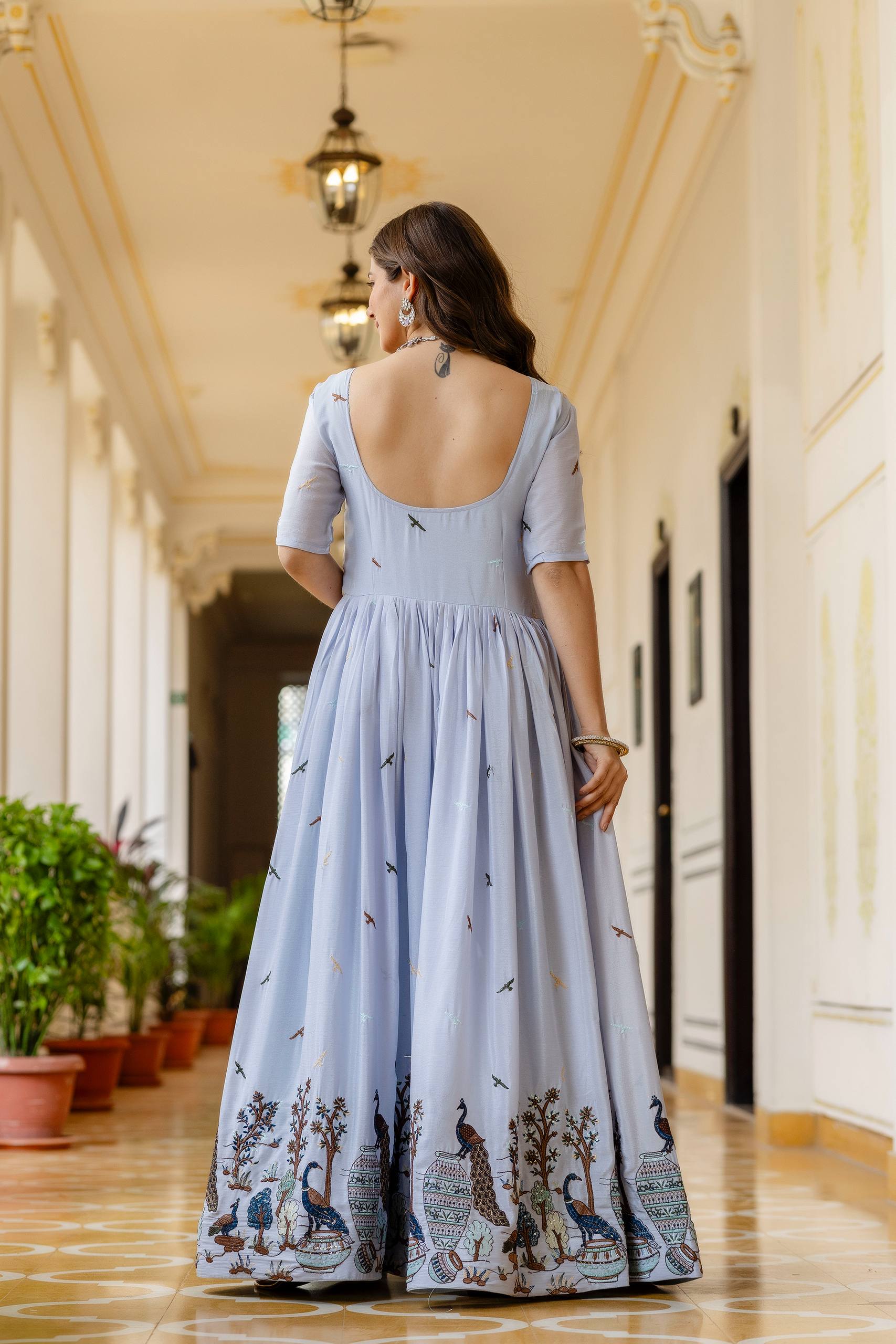 Mint Green Printed Anarkali Gown with Dupatta | Designer Festive Ethnic Wear | Premium Party Wear Dress