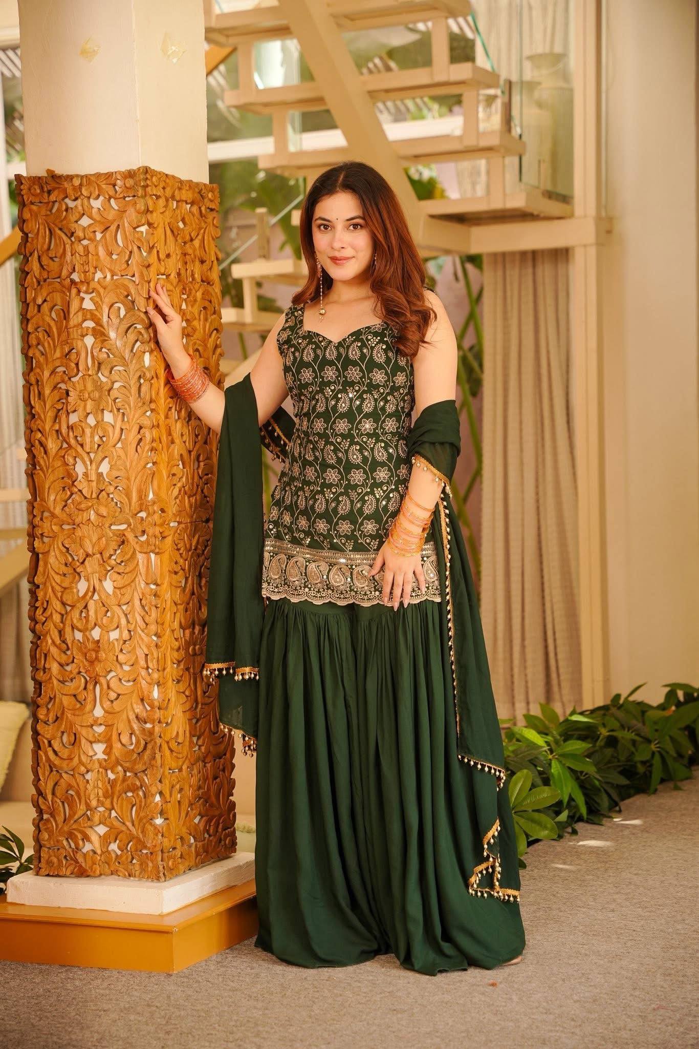 Designer Wine Sharara Suit Set for Women | Heavy Embroidered Party Wear Sharara with Dupatta
