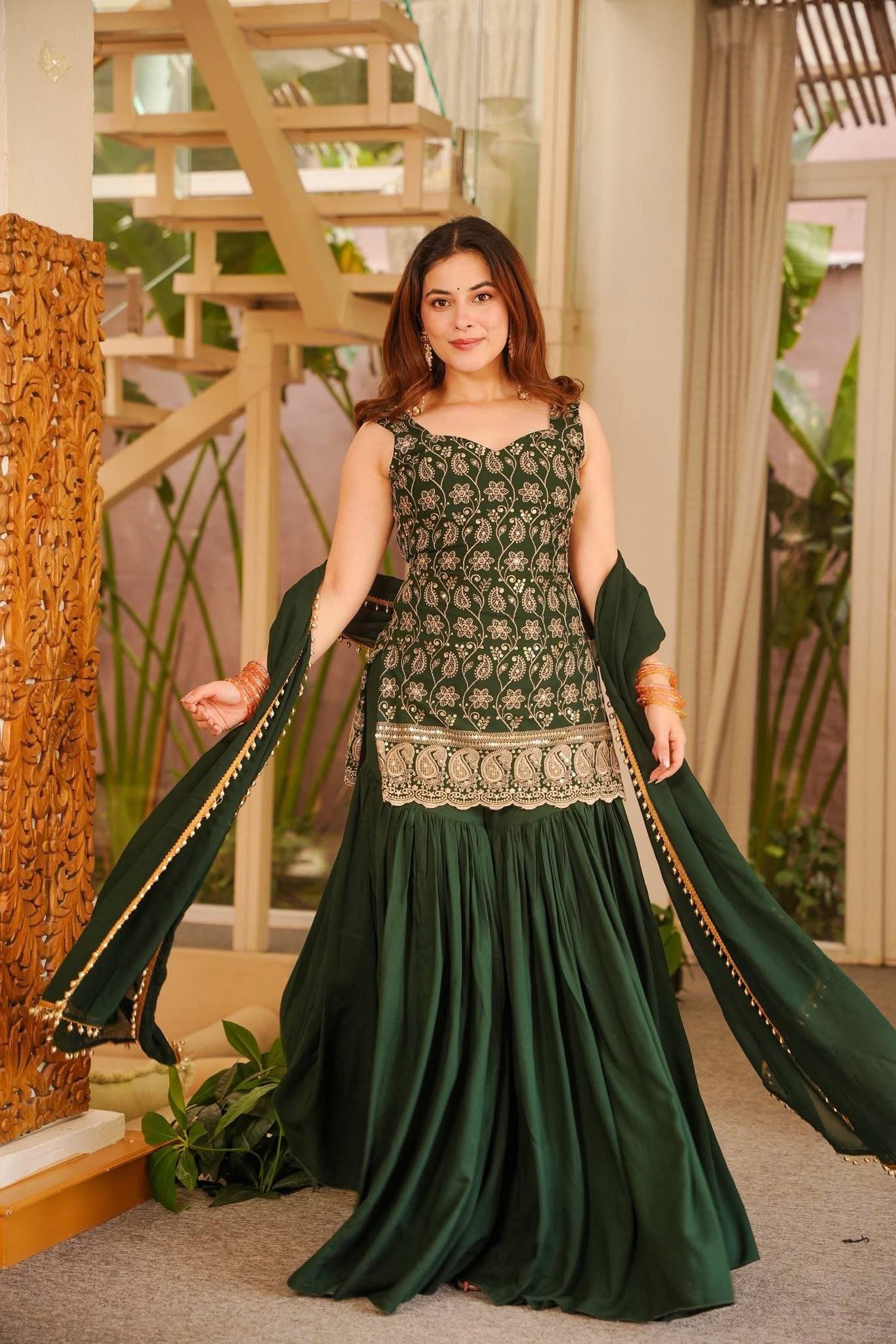 Designer Wine Sharara Suit Set for Women | Heavy Embroidered Party Wear Sharara with Dupatta