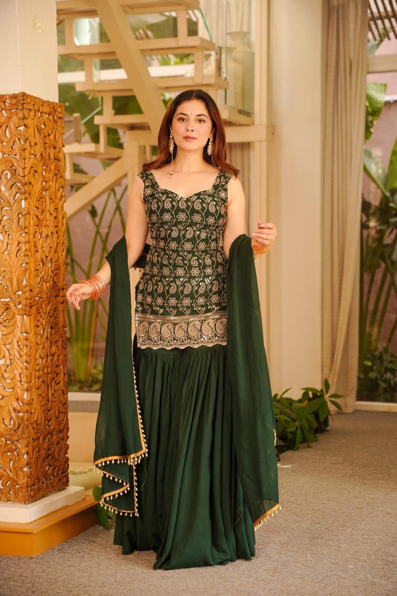 Designer Wine Sharara Suit Set for Women | Heavy Embroidered Party Wear Sharara with Dupatta