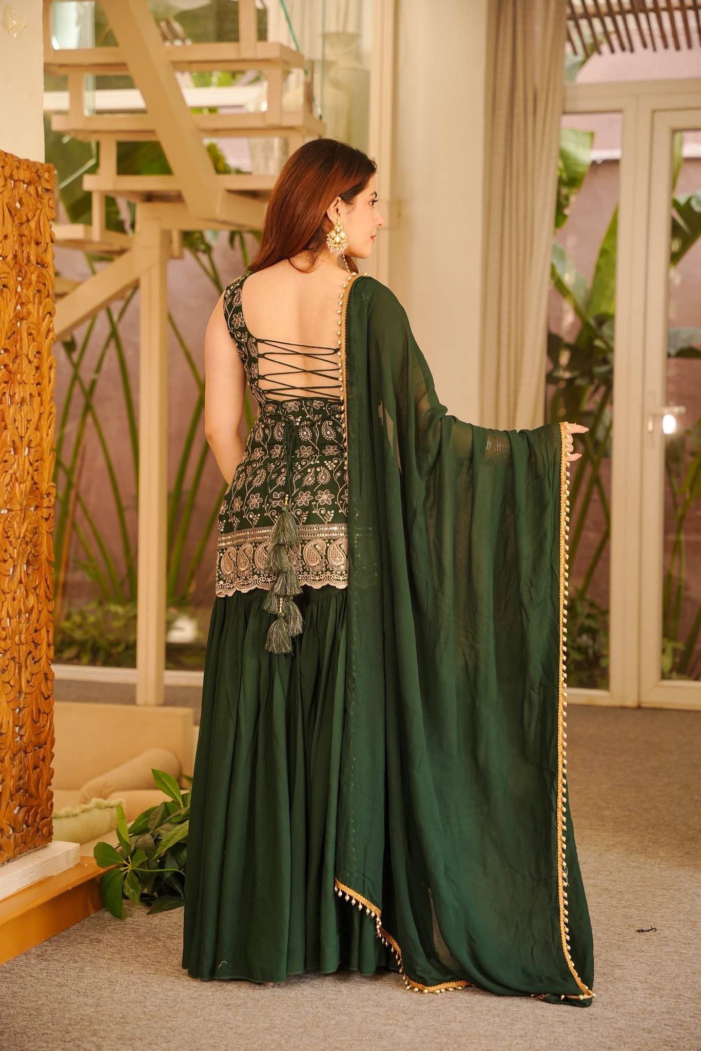 Designer Wine Sharara Suit Set for Women | Heavy Embroidered Party Wear Sharara with Dupatta