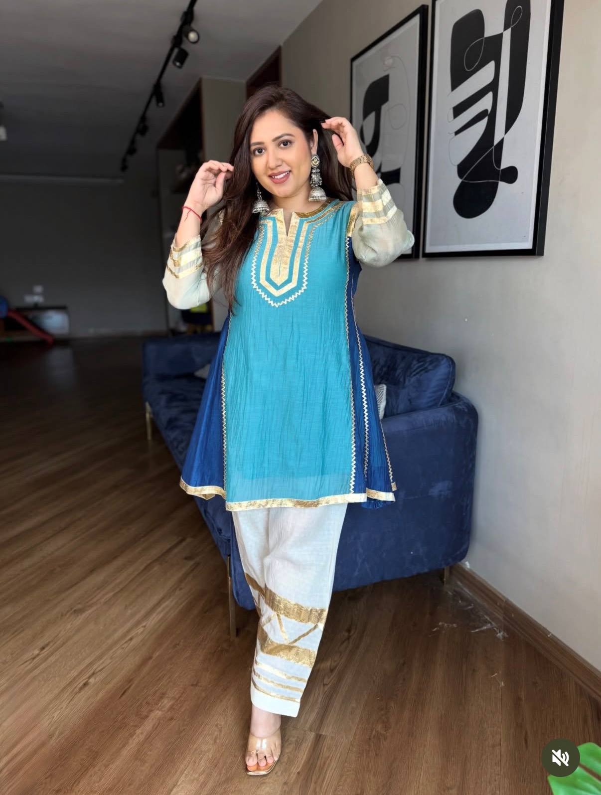 Celebrity Inspired Chinon Co-Ord Set with Gota Patti Work