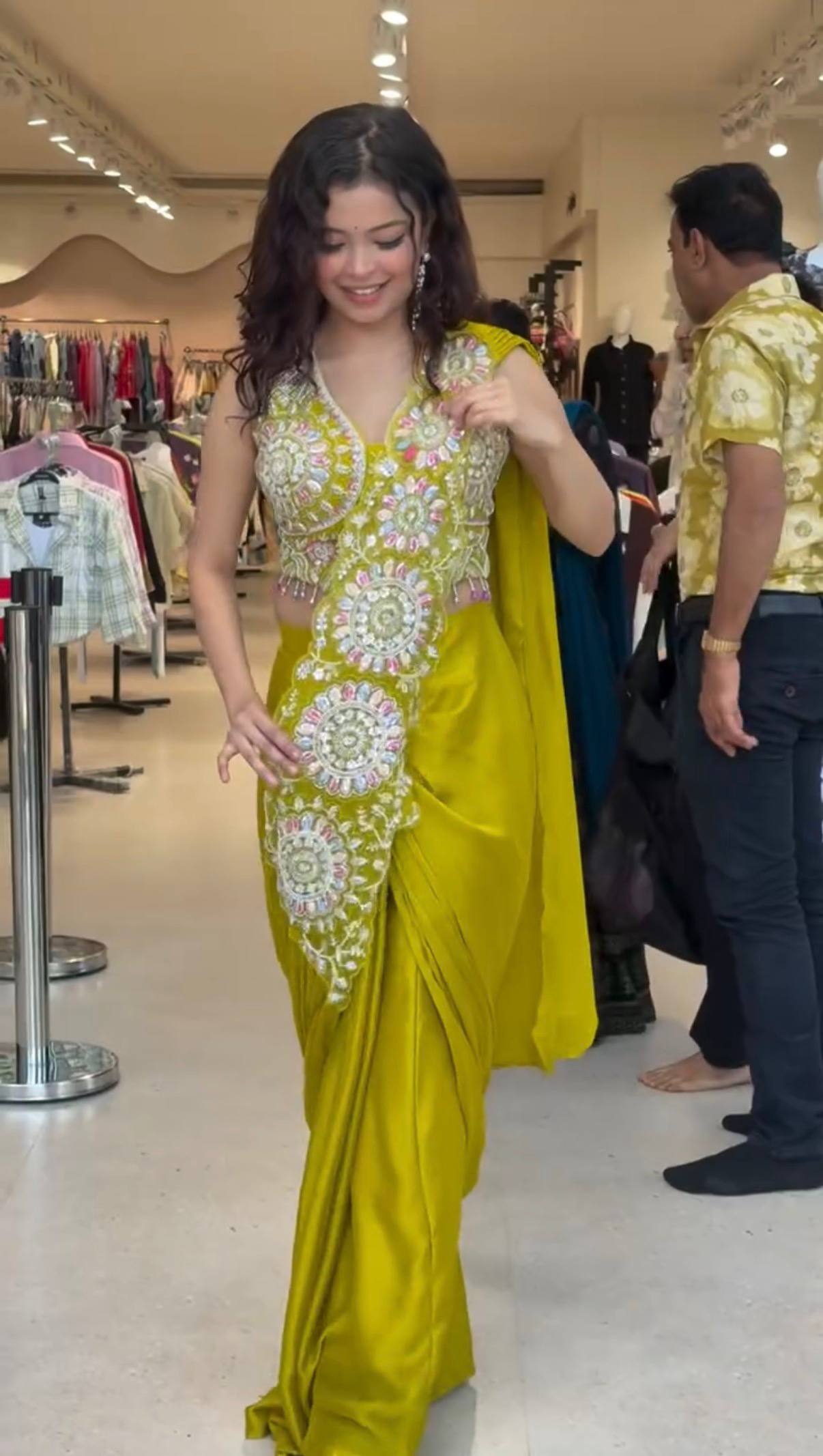 Mustard Yellow Ready to Wear Drape Saree with Heavy Embroidered Blouse | Faux Georgette Designer Party Wear Saree