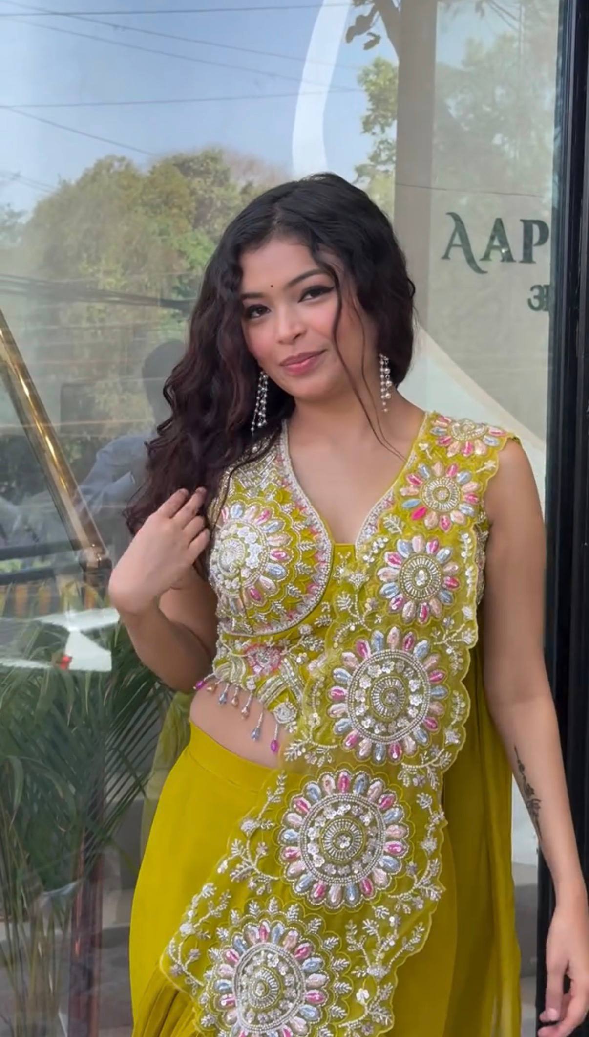 Mustard Yellow Ready to Wear Drape Saree with Heavy Embroidered Blouse | Faux Georgette Designer Party Wear Saree