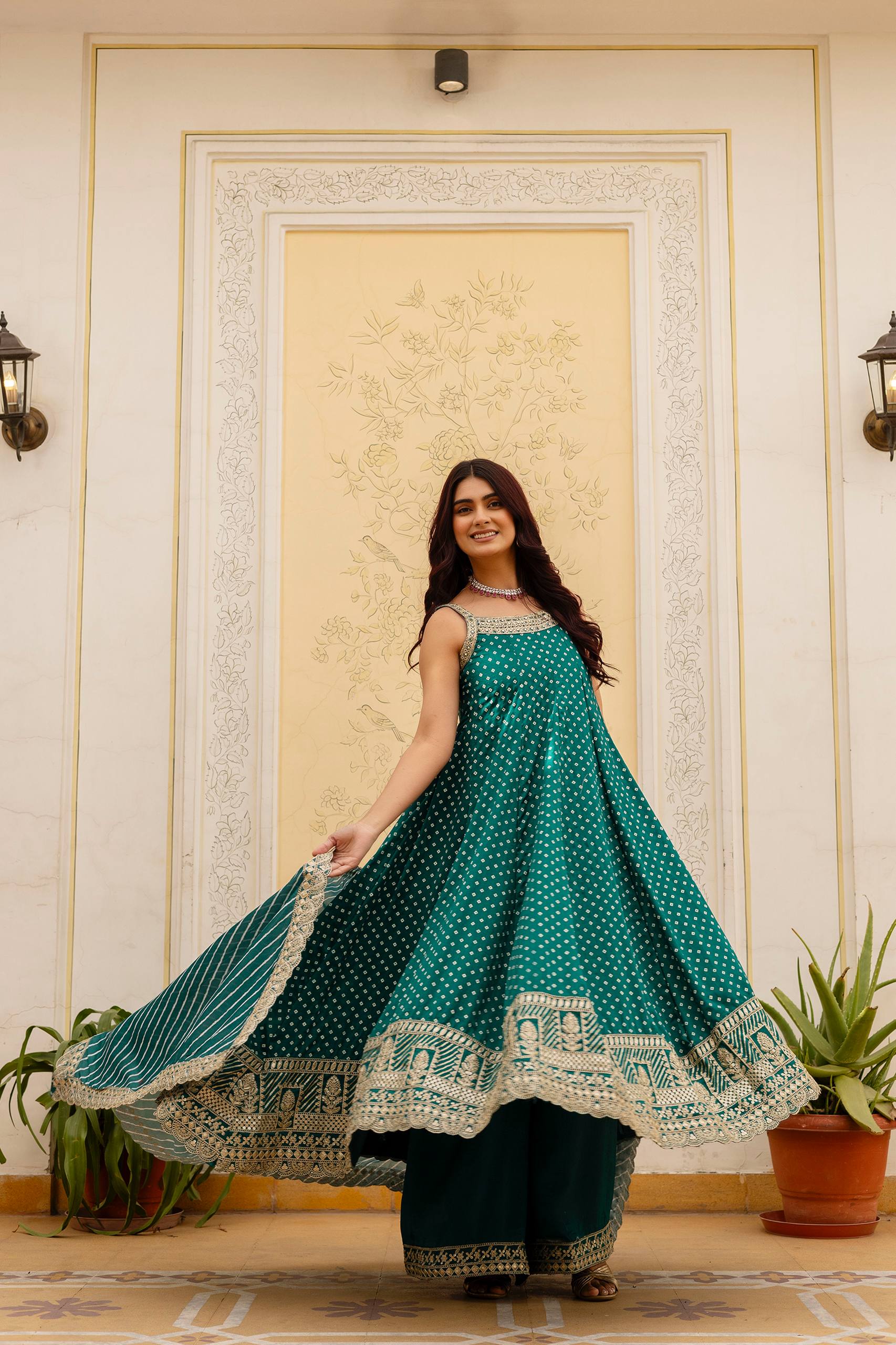 Premium Bandhani Gown with Palazzo & Leheriya Dupatta | Wedding & Festive Wear