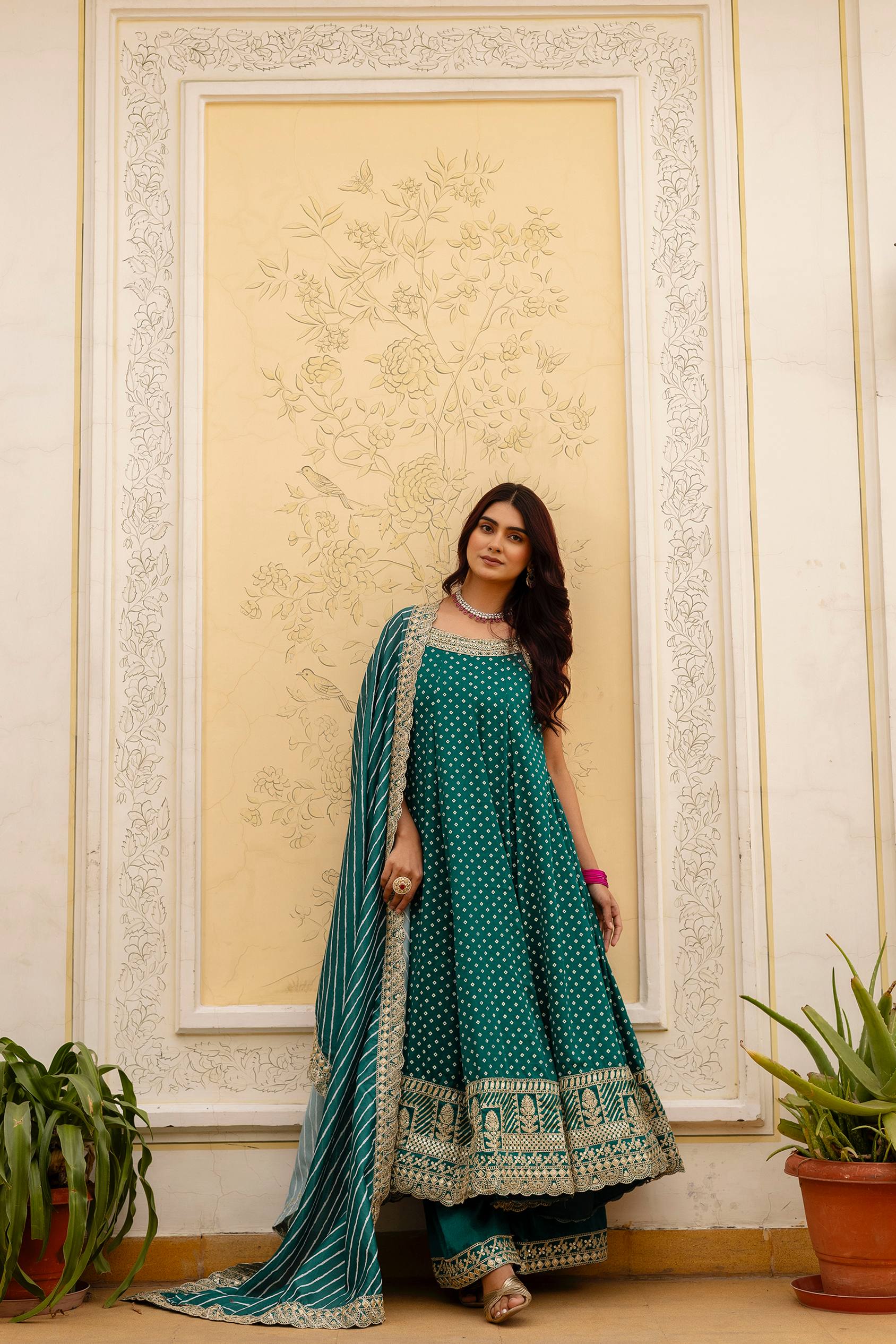 Premium Bandhani Gown with Palazzo & Leheriya Dupatta | Wedding & Festive Wear