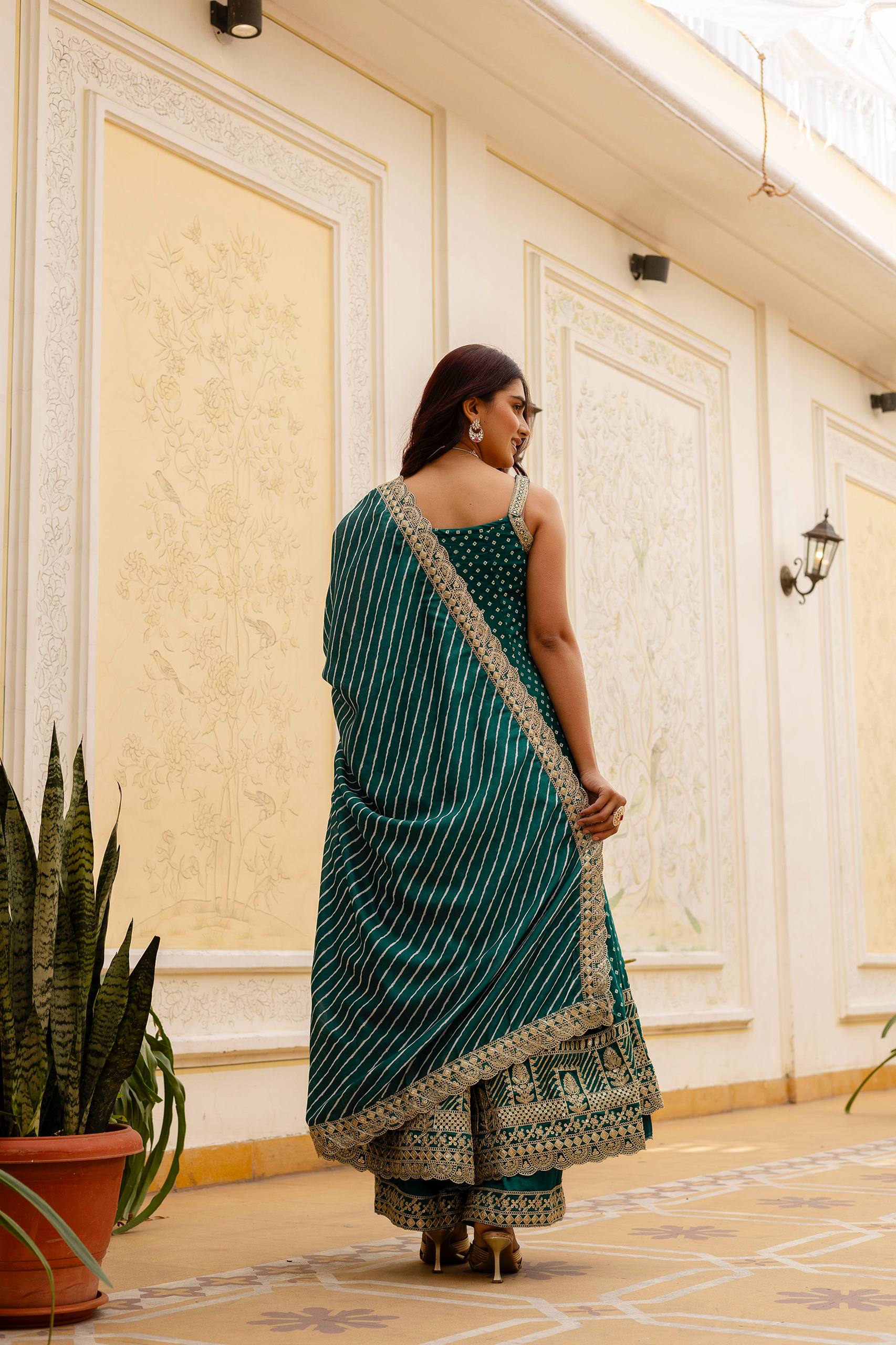 Premium Bandhani Gown with Palazzo & Leheriya Dupatta | Wedding & Festive Wear