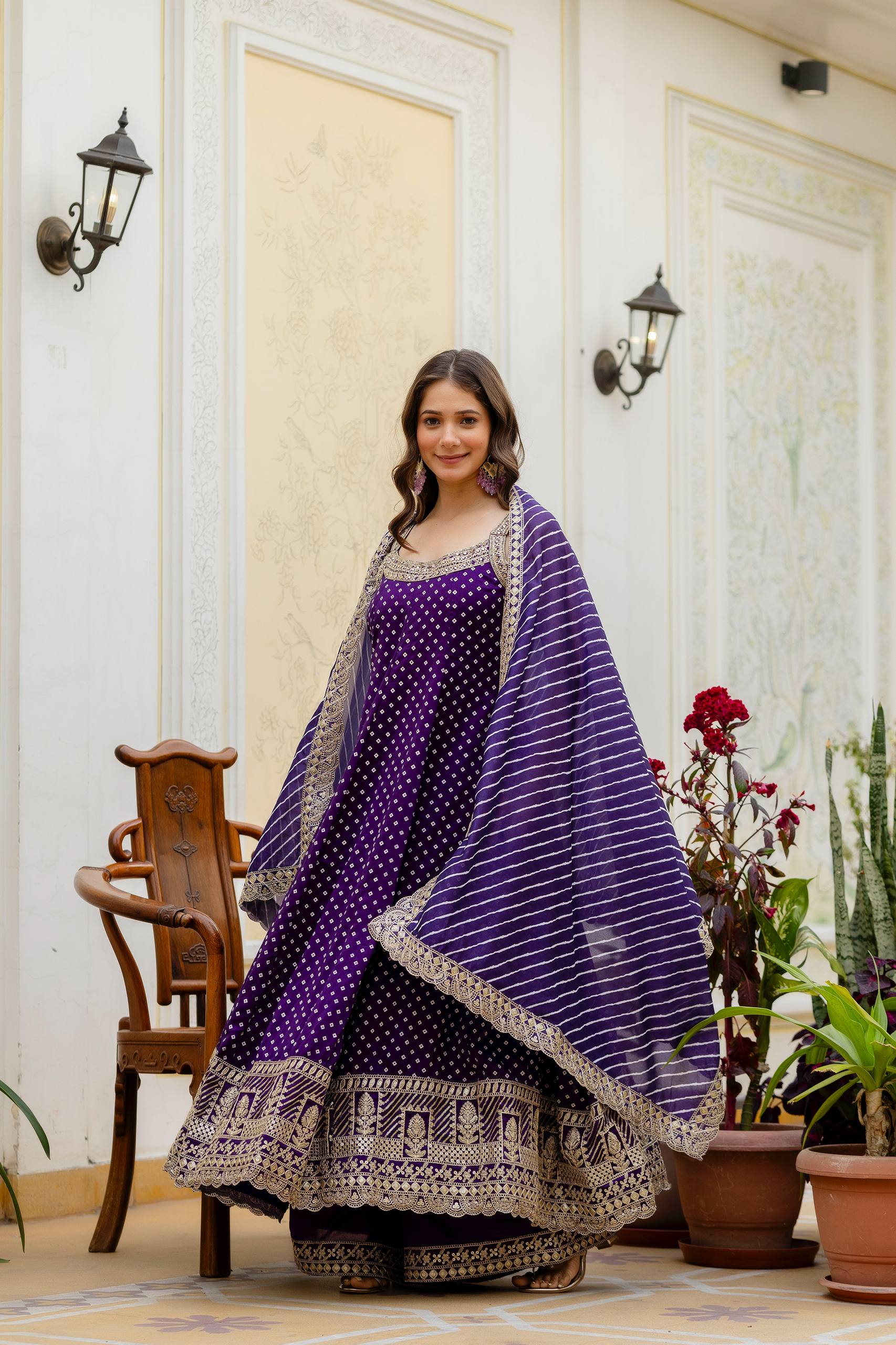 Premium Bandhani Gown with Palazzo & Leheriya Dupatta | Wedding & Festive Wear