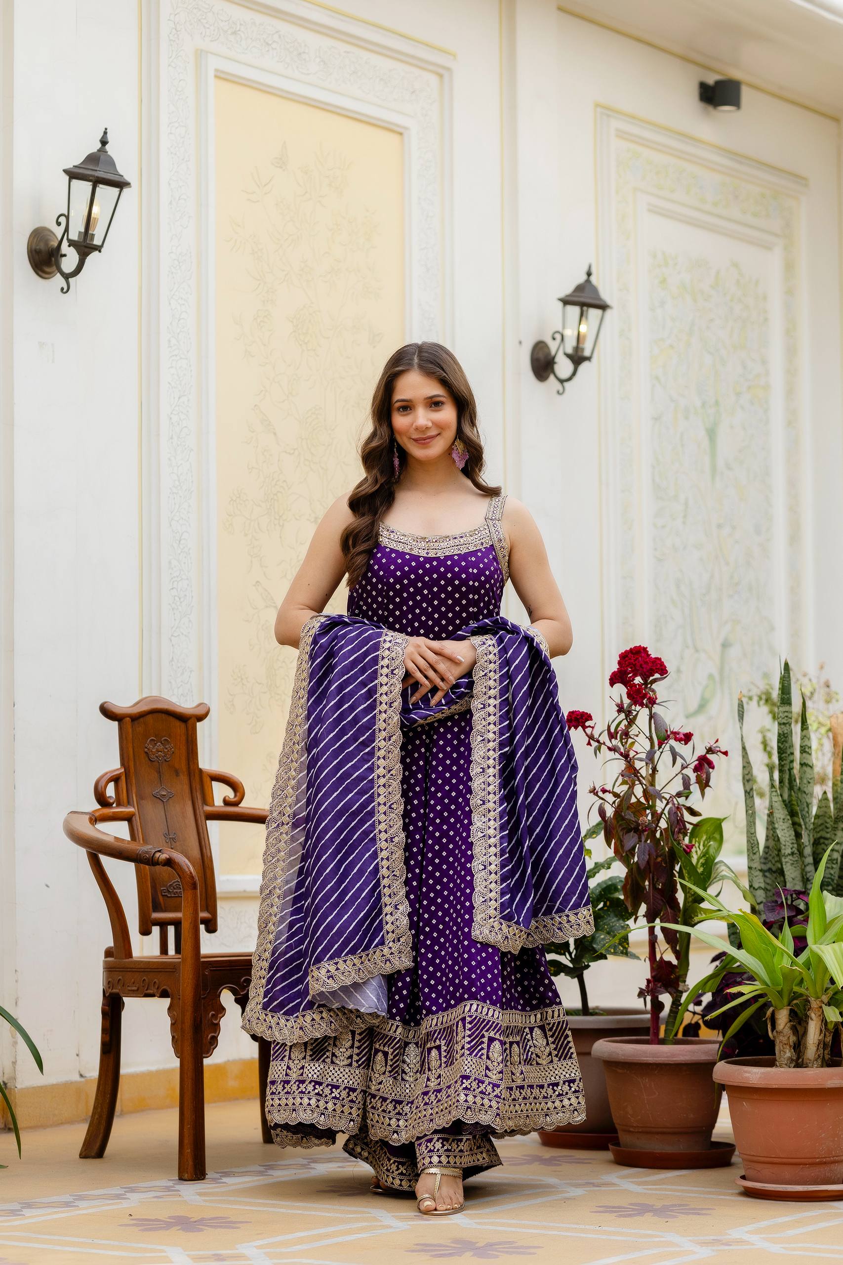 Premium Bandhani Gown with Palazzo & Leheriya Dupatta | Wedding & Festive Wear