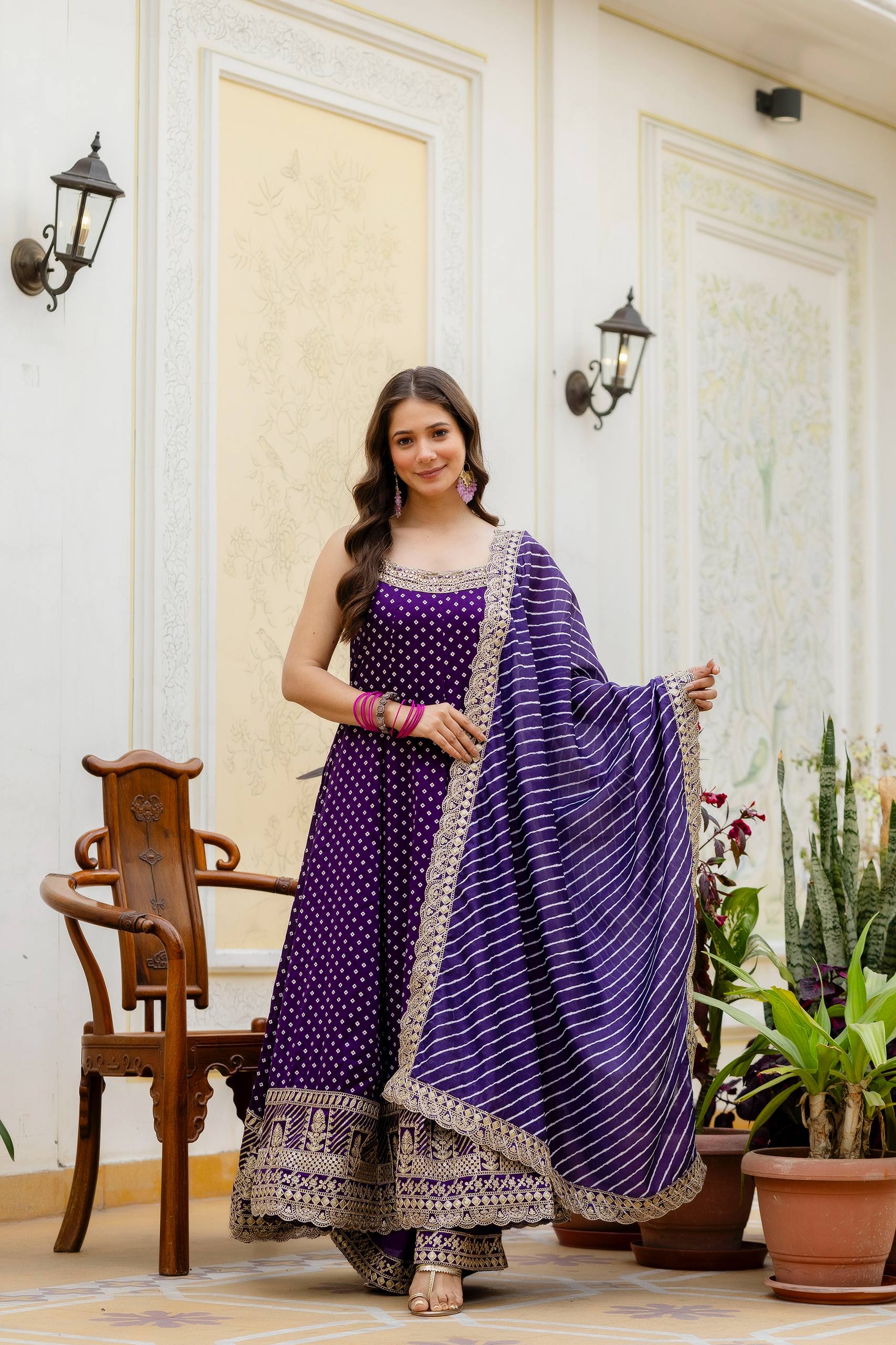 Premium Bandhani Gown with Palazzo & Leheriya Dupatta | Wedding & Festive Wear
