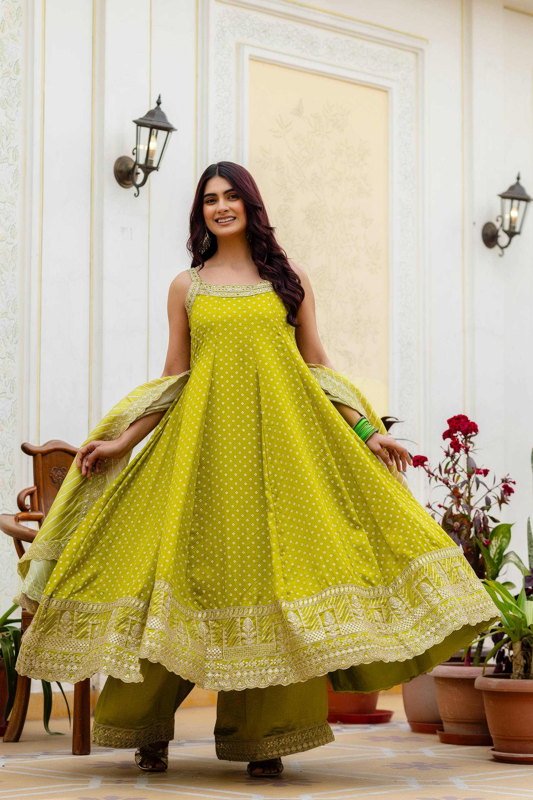 Premium Bandhani Gown with Palazzo & Leheriya Dupatta | Wedding & Festive Wear