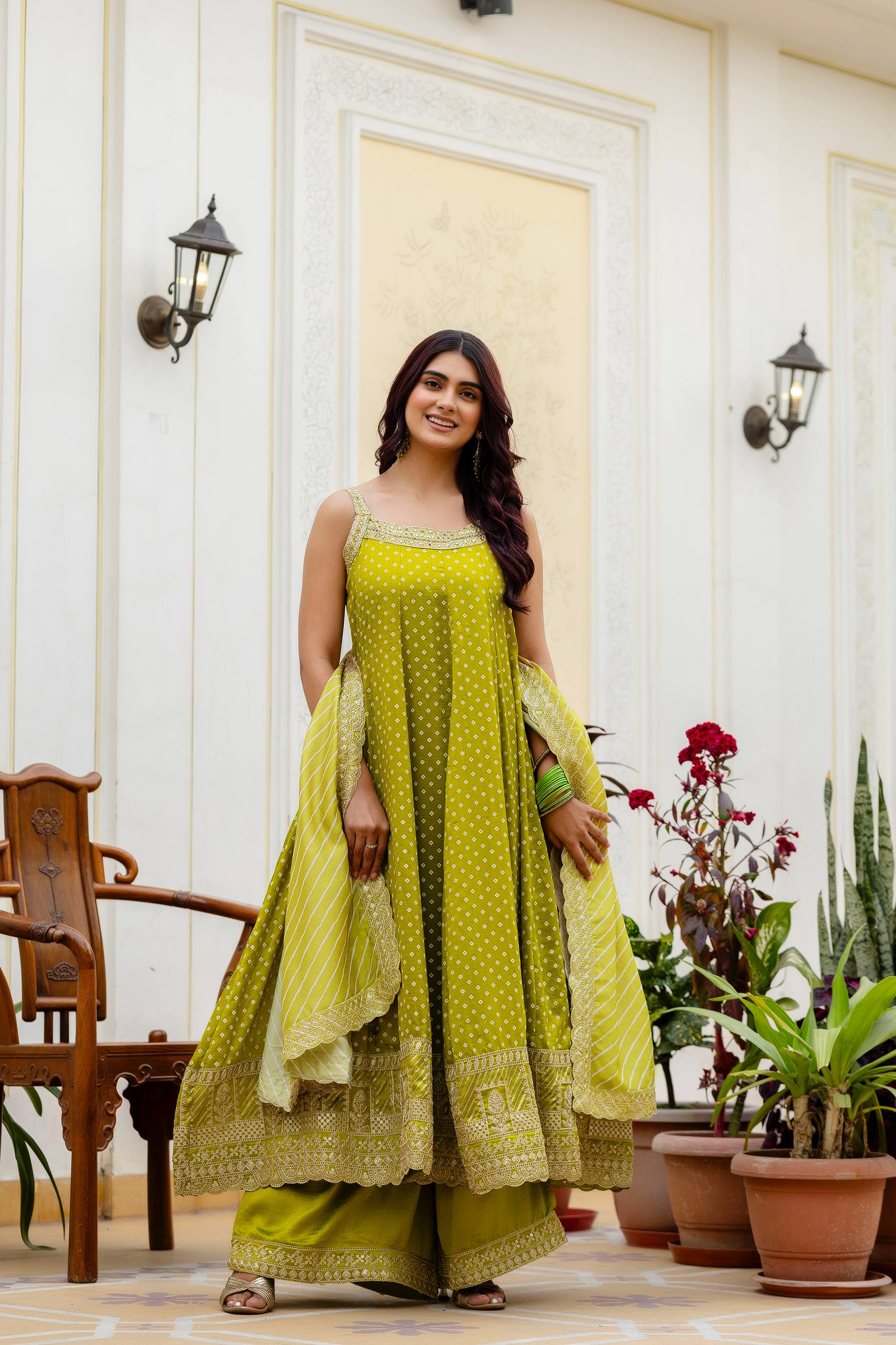 Premium Bandhani Gown with Palazzo & Leheriya Dupatta | Wedding & Festive Wear