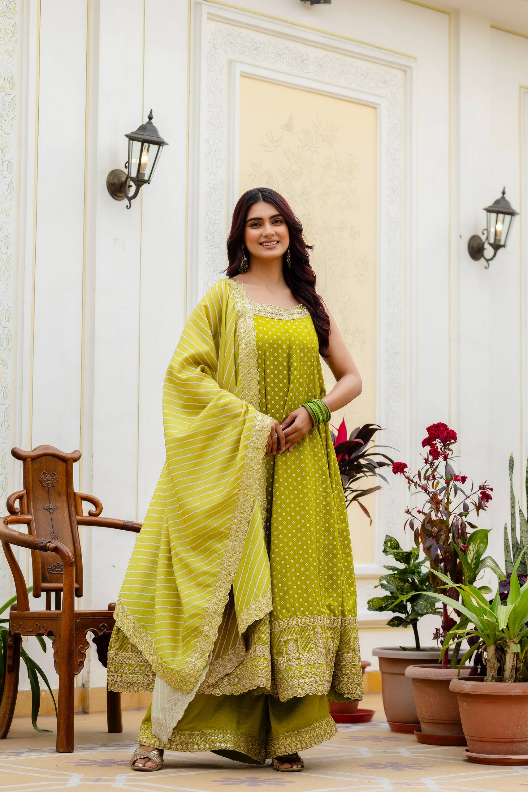 Premium Bandhani Gown with Palazzo & Leheriya Dupatta | Wedding & Festive Wear