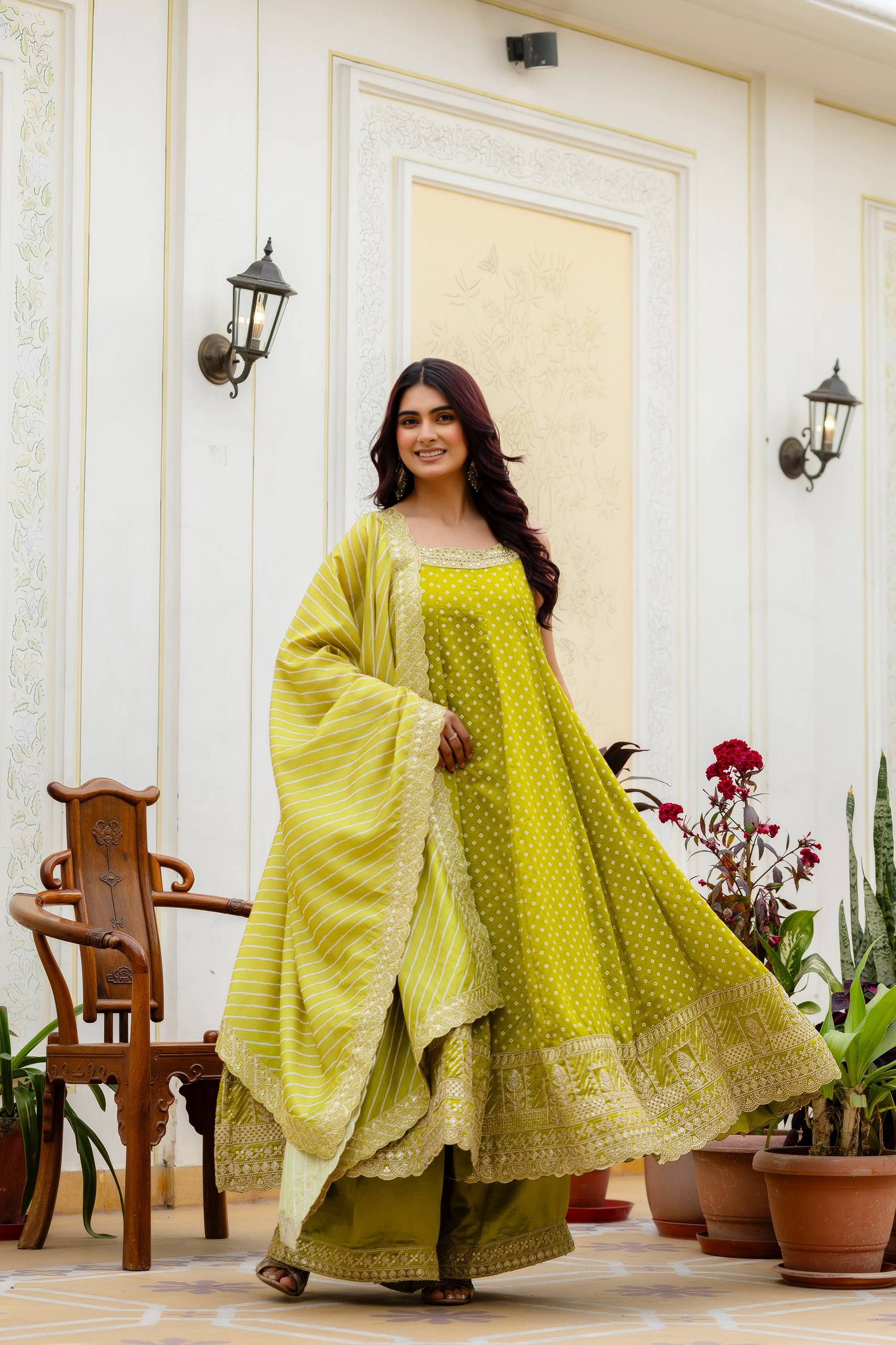 Premium Bandhani Gown with Palazzo & Leheriya Dupatta | Wedding & Festive Wear