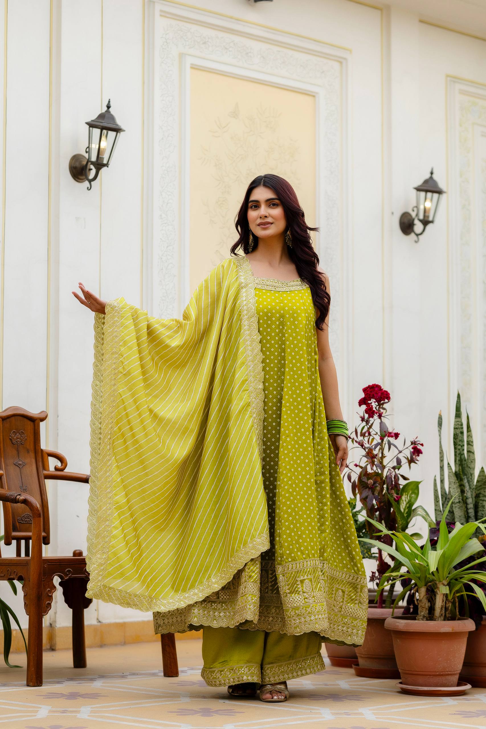 Premium Bandhani Gown with Palazzo & Leheriya Dupatta | Wedding & Festive Wear
