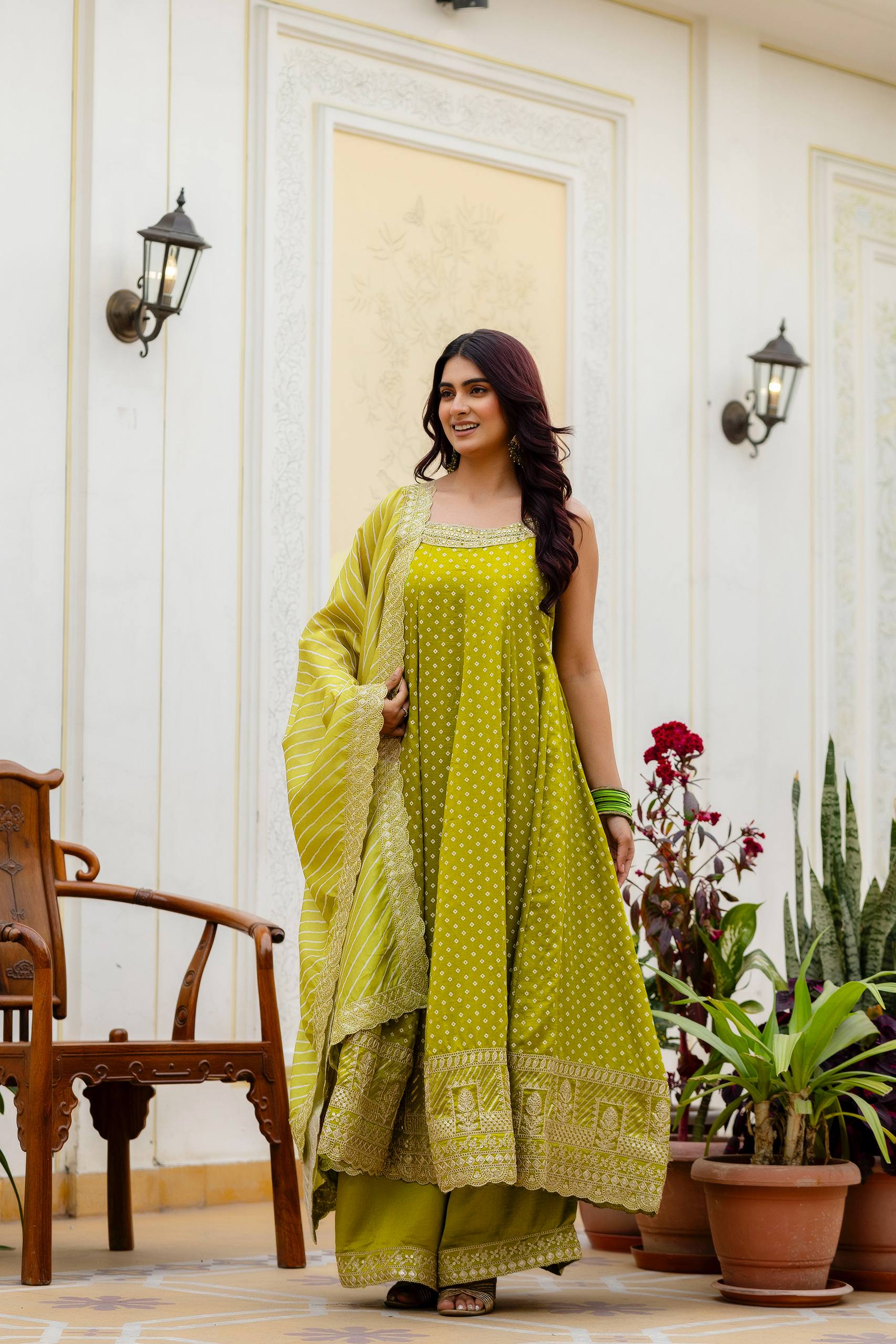 Premium Bandhani Gown with Palazzo & Leheriya Dupatta | Wedding & Festive Wear