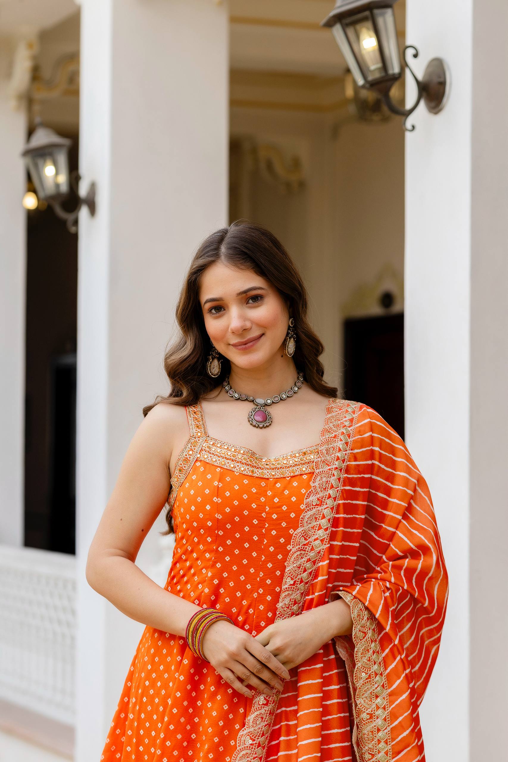 Premium Bandhani Gown with Palazzo & Leheriya Dupatta | Wedding & Festive Wear