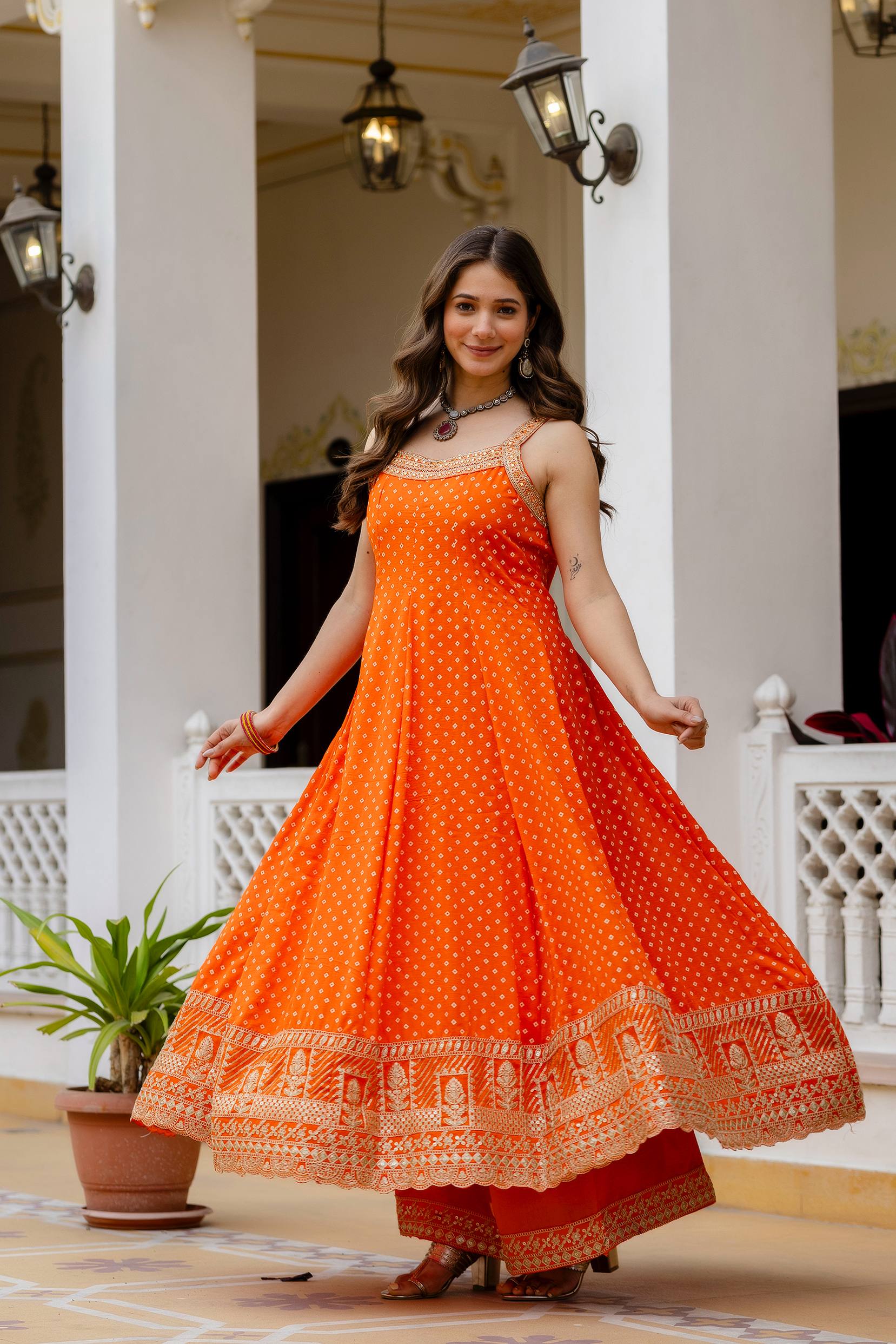 Premium Bandhani Gown with Palazzo & Leheriya Dupatta | Wedding & Festive Wear