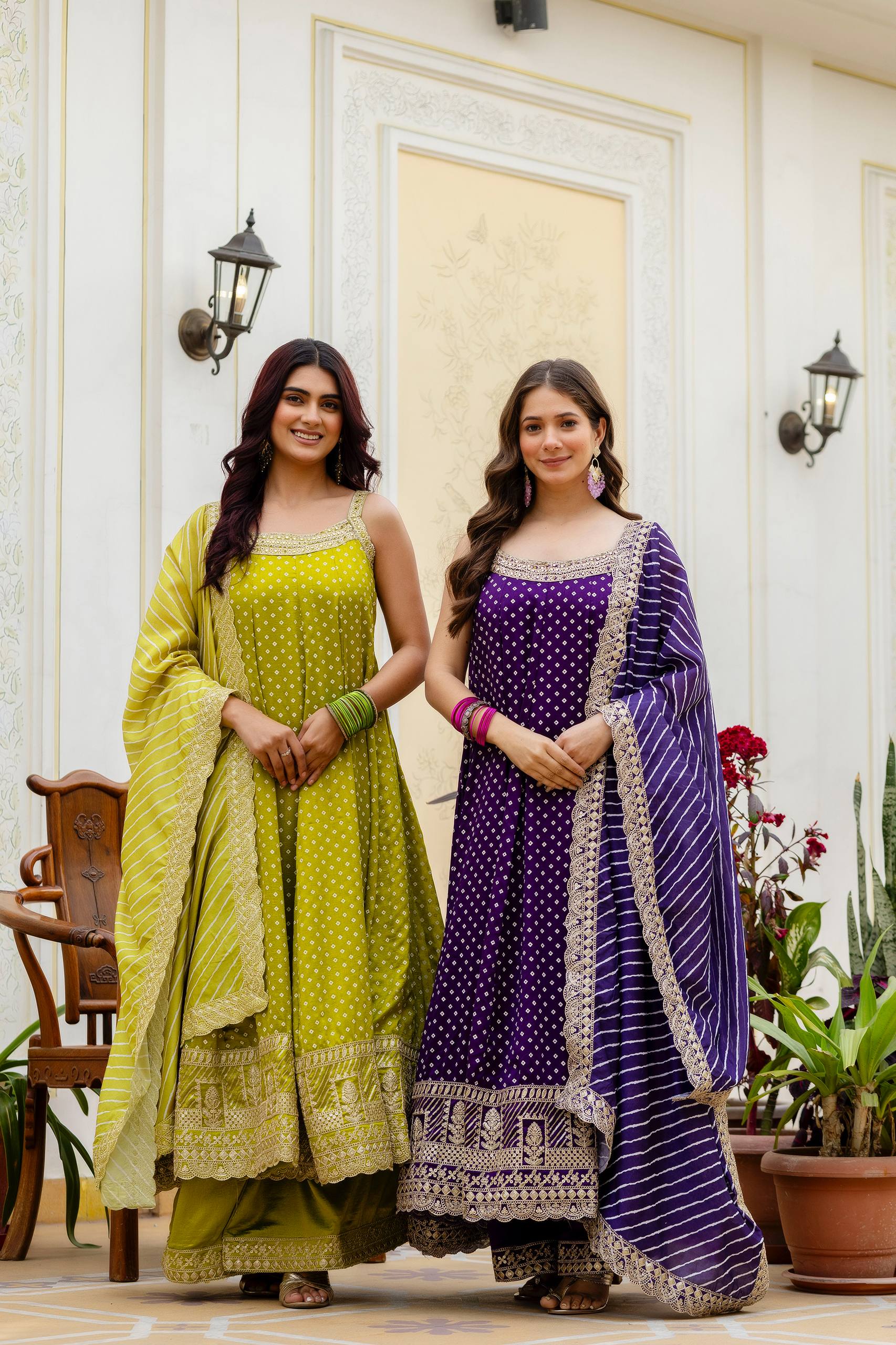 Premium Bandhani Gown with Palazzo & Leheriya Dupatta | Wedding & Festive Wear