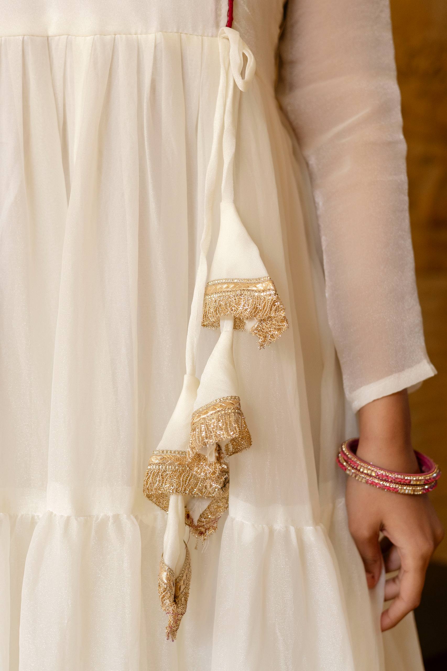 White Anarkali Gown with Pink Bandhani Dupatta | Designer Festive Ethnic Wear | Party & Wedding Wear