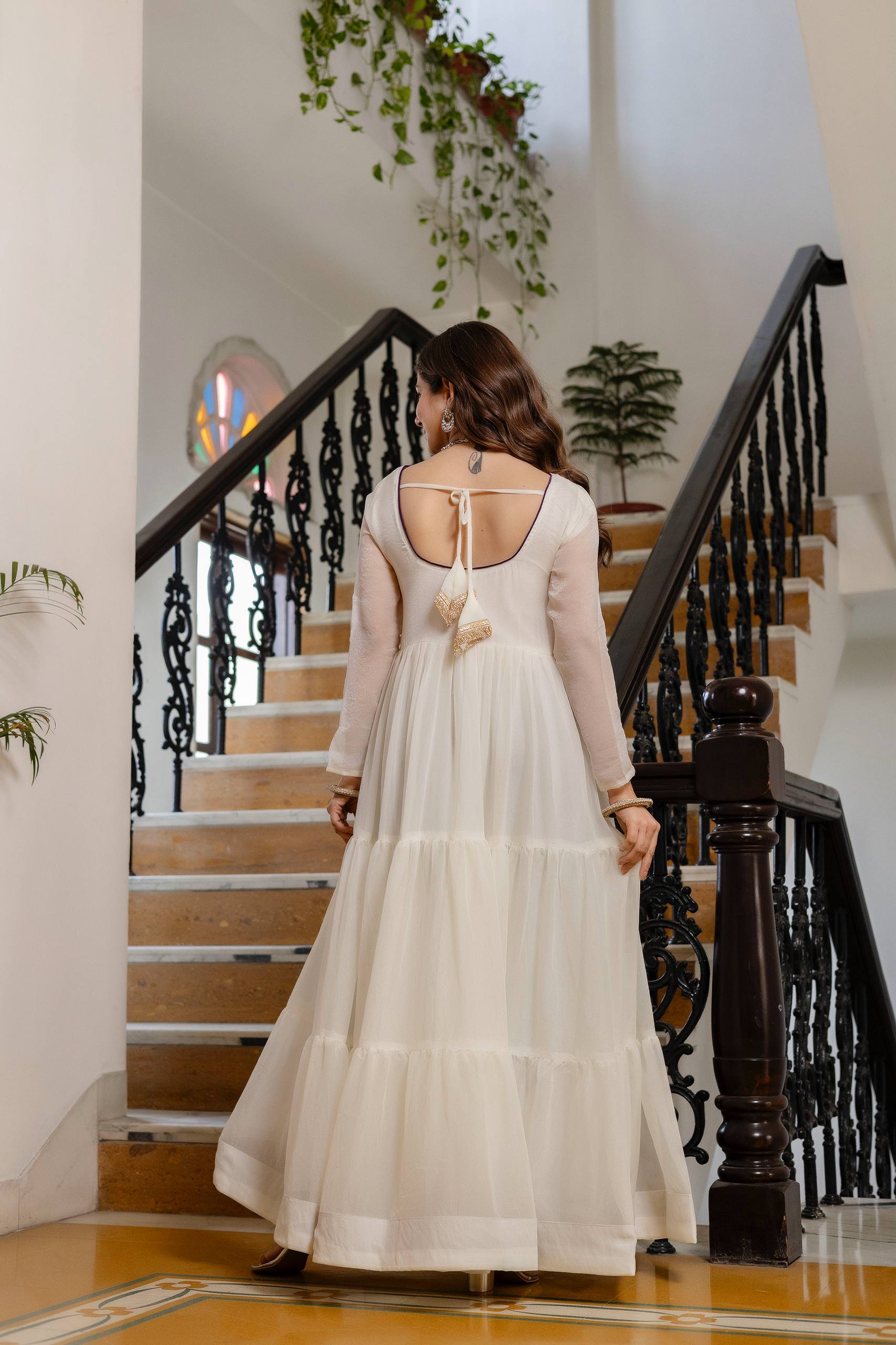 White Anarkali Gown with Pink Bandhani Dupatta | Designer Festive Ethnic Wear | Party & Wedding Wear