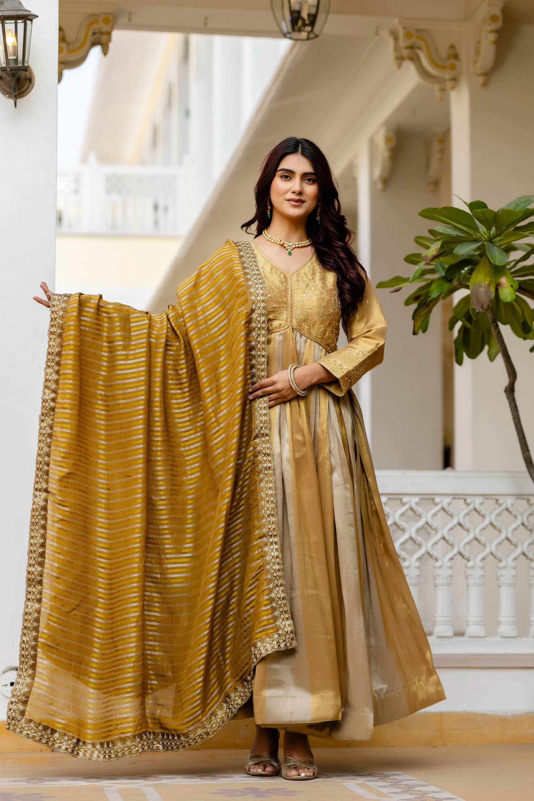 Premium Banarasi Silk Embroidered Anarkali Gown with Dupatta for Women | Designer Wedding & Festive Wear