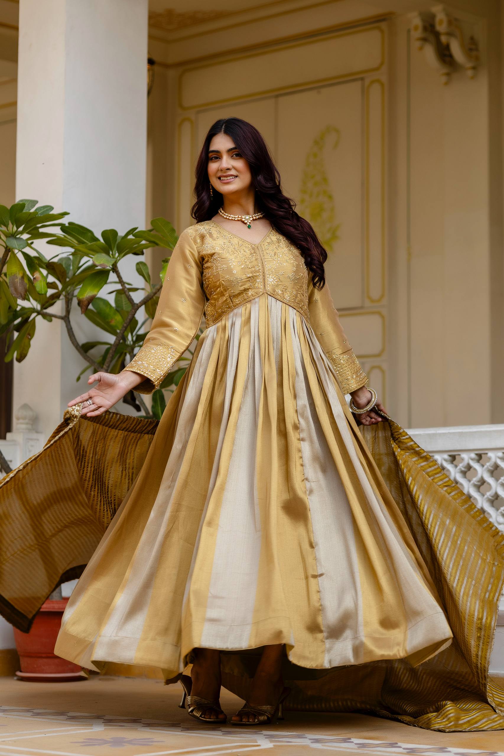 Premium Banarasi Silk Embroidered Anarkali Gown with Dupatta for Women | Designer Wedding & Festive Wear