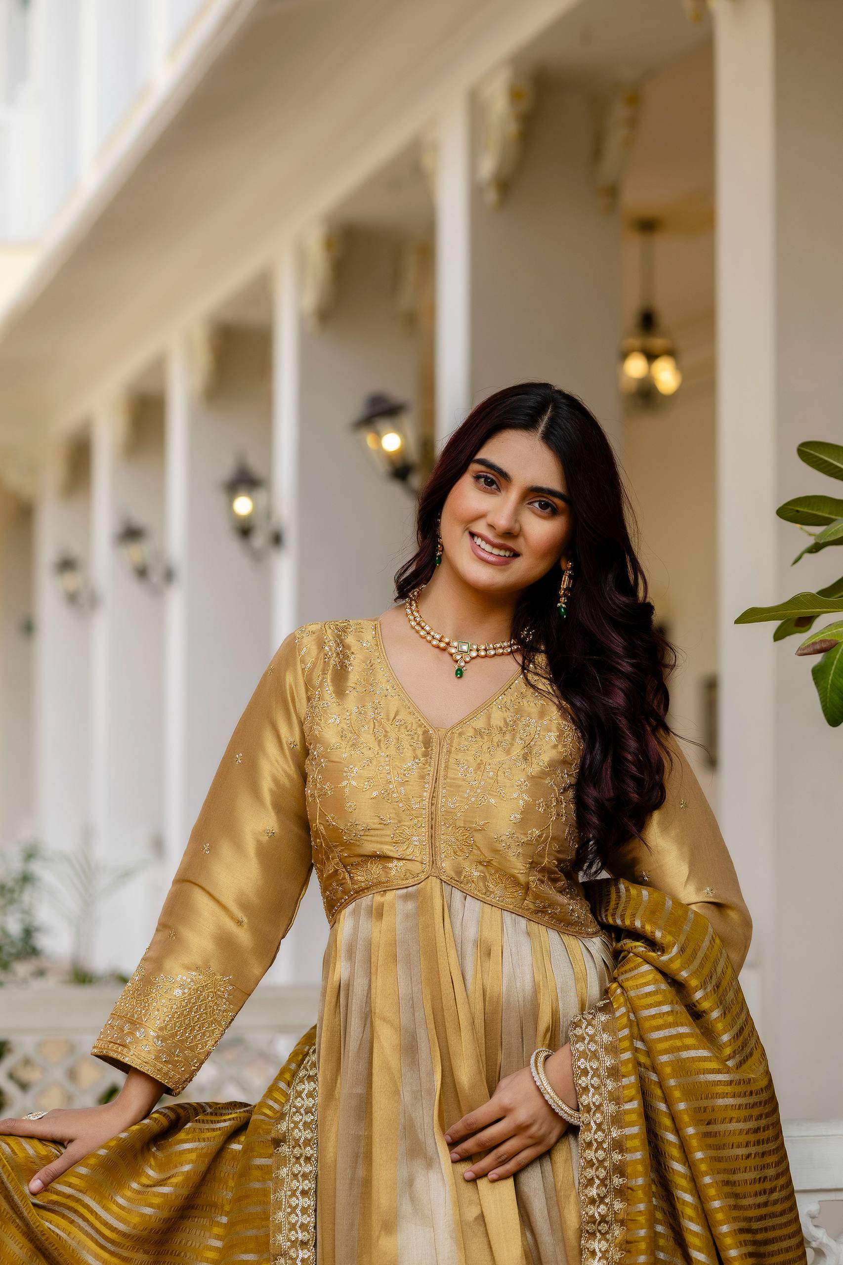 Premium Banarasi Silk Embroidered Anarkali Gown with Dupatta for Women | Designer Wedding & Festive Wear