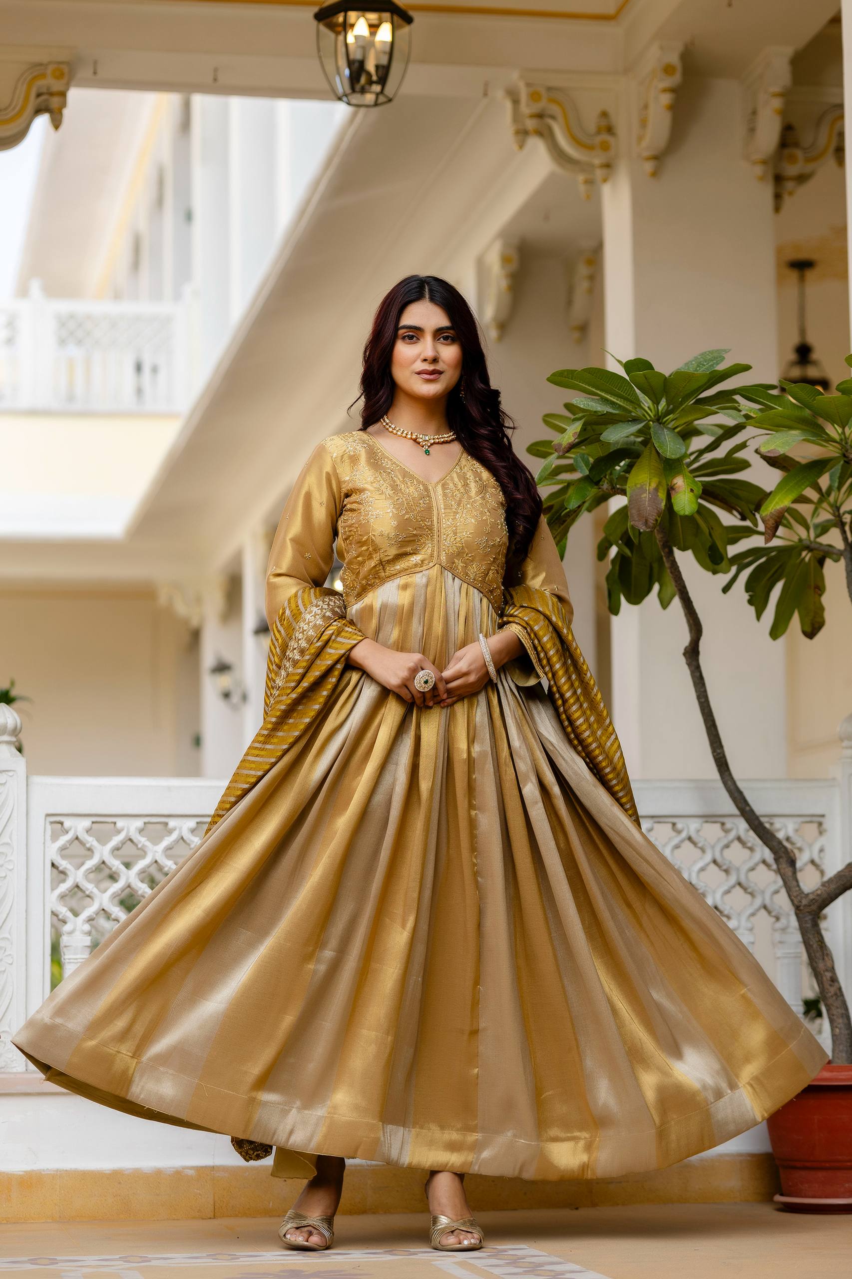 Premium Banarasi Silk Embroidered Anarkali Gown with Dupatta for Women | Designer Wedding & Festive Wear