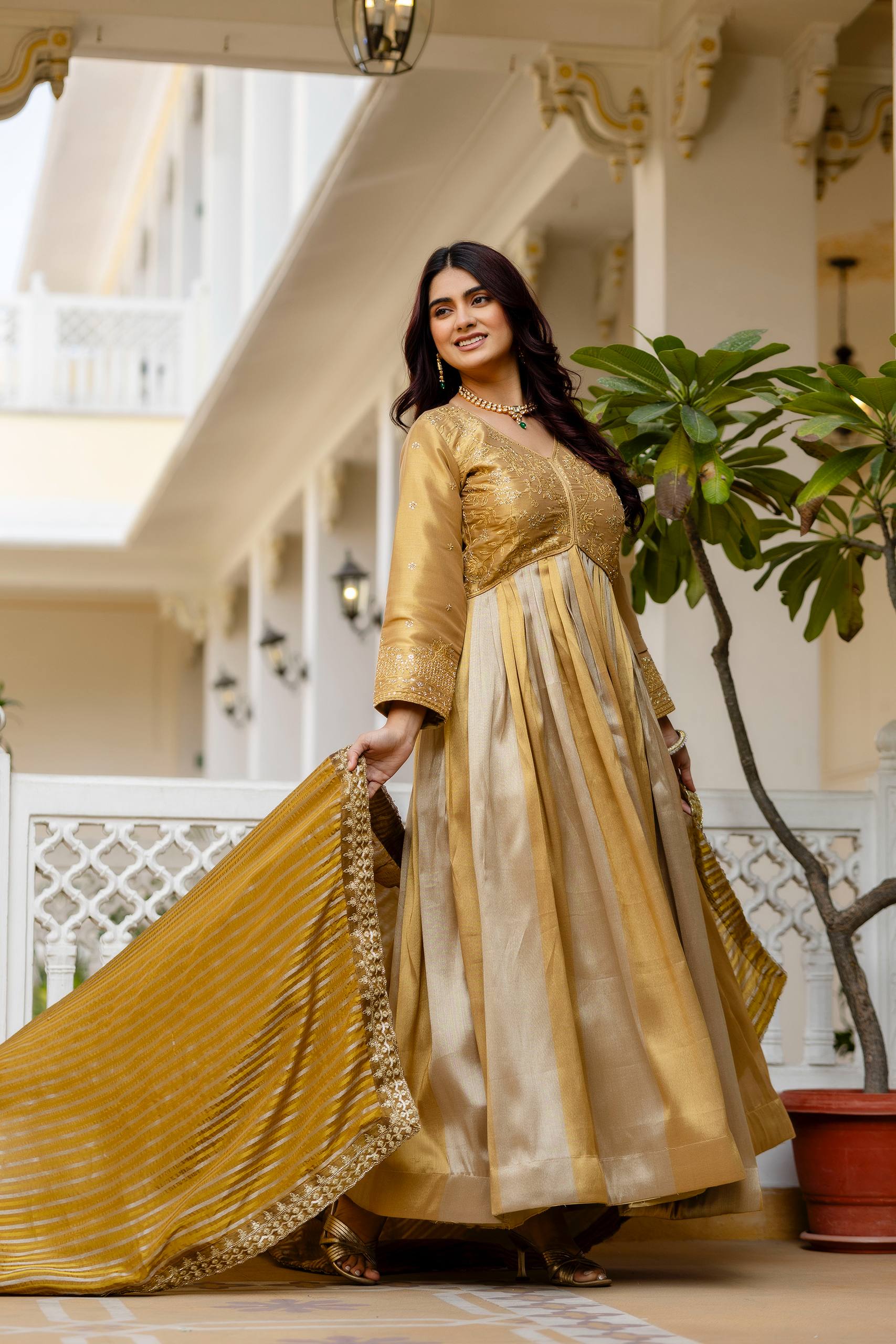 Premium Banarasi Silk Embroidered Anarkali Gown with Dupatta for Women | Designer Wedding & Festive Wear