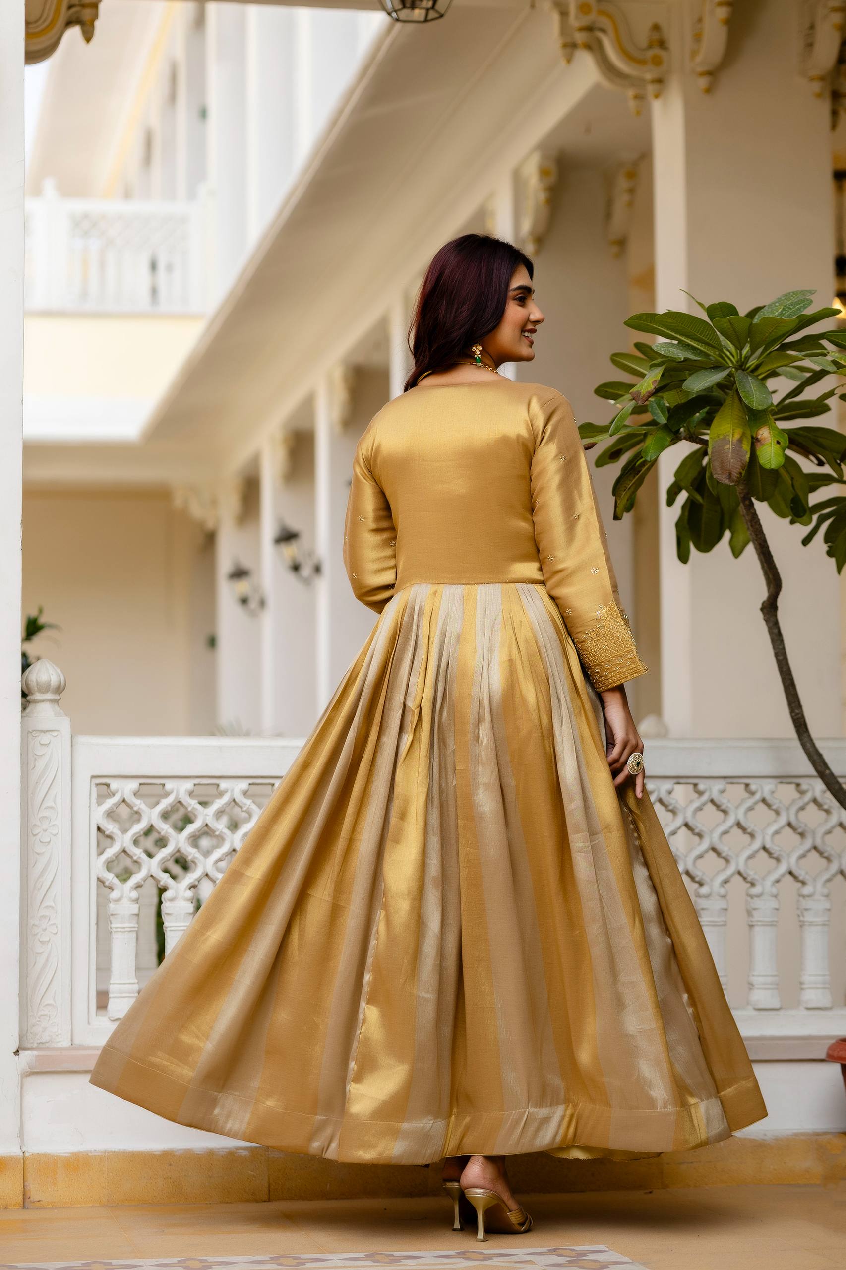 Premium Banarasi Silk Embroidered Anarkali Gown with Dupatta for Women | Designer Wedding & Festive Wear