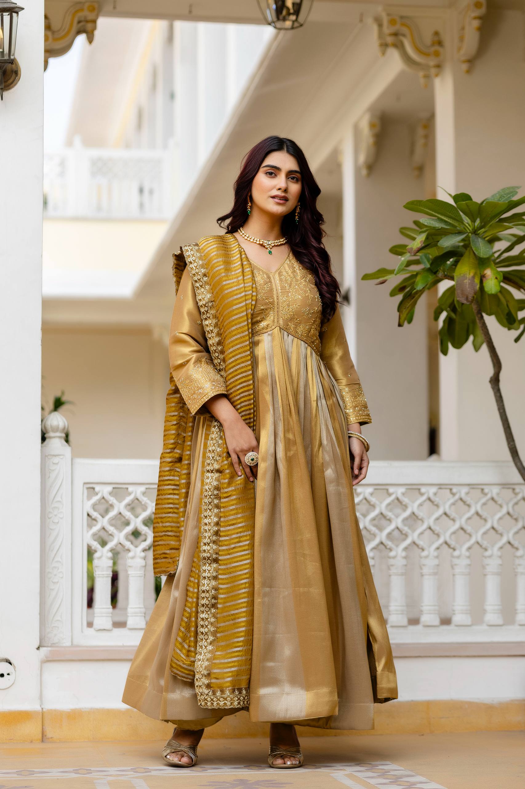 Premium Banarasi Silk Embroidered Anarkali Gown with Dupatta for Women | Designer Wedding & Festive Wear
