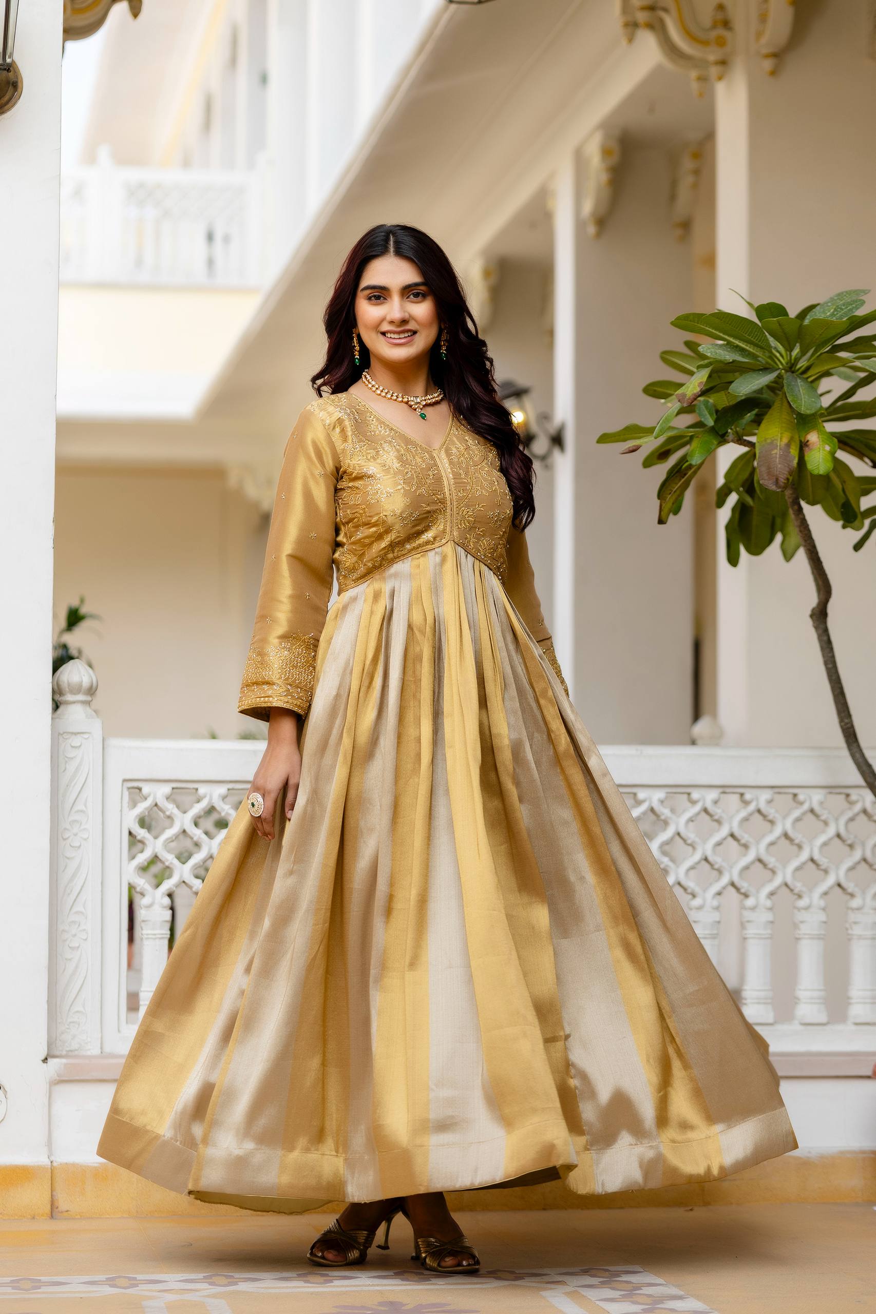 Premium Banarasi Silk Embroidered Anarkali Gown with Dupatta for Women | Designer Wedding & Festive Wear