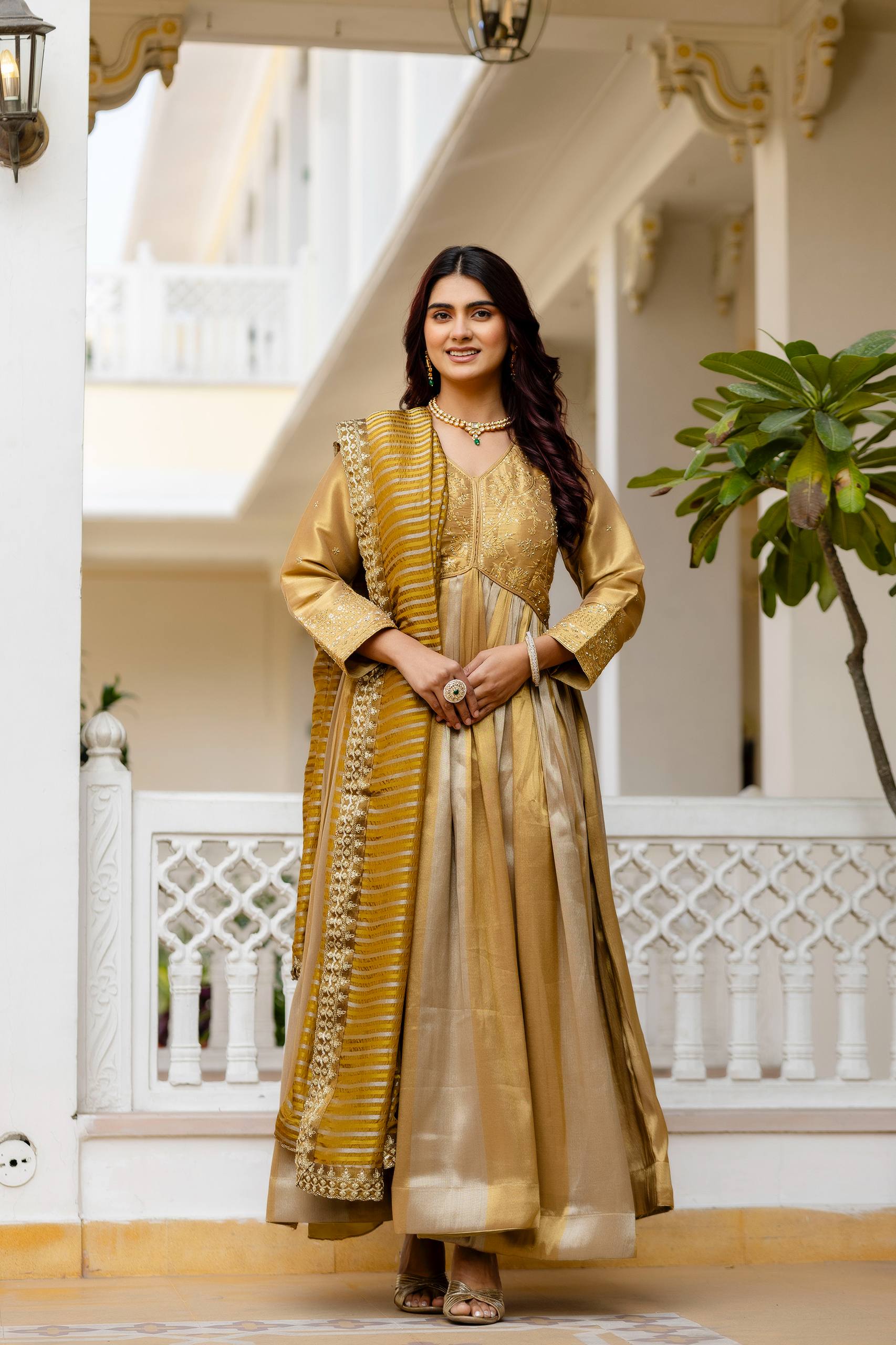 Premium Banarasi Silk Embroidered Anarkali Gown with Dupatta for Women | Designer Wedding & Festive Wear