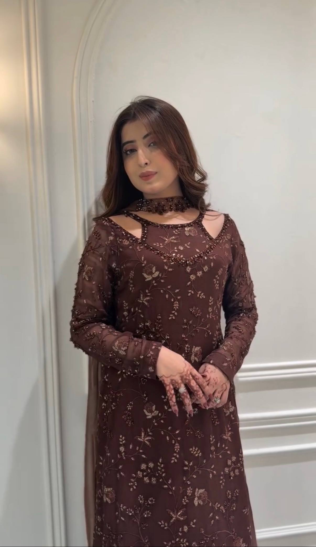 Women's Brown Embroidered Kurta Palazzo Set | Designer Party Wear Ethnic Suit with Dupatta | Premium Festive Wear for Women