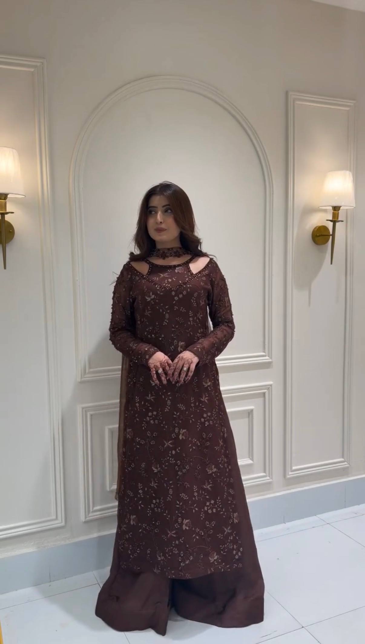 Women's Brown Embroidered Kurta Palazzo Set | Designer Party Wear Ethnic Suit with Dupatta | Premium Festive Wear for Women