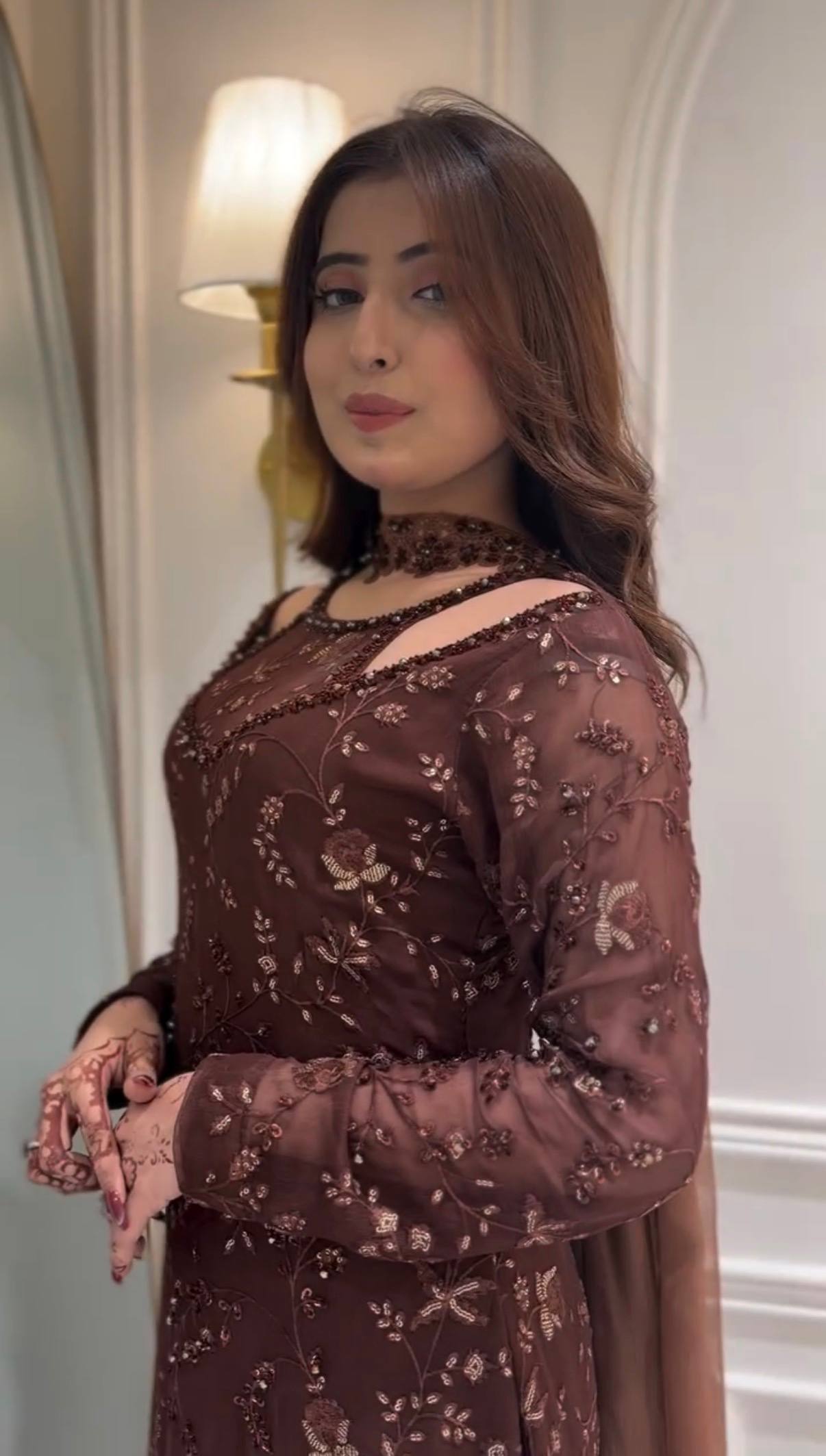 Women's Brown Embroidered Kurta Palazzo Set | Designer Party Wear Ethnic Suit with Dupatta | Premium Festive Wear for Women