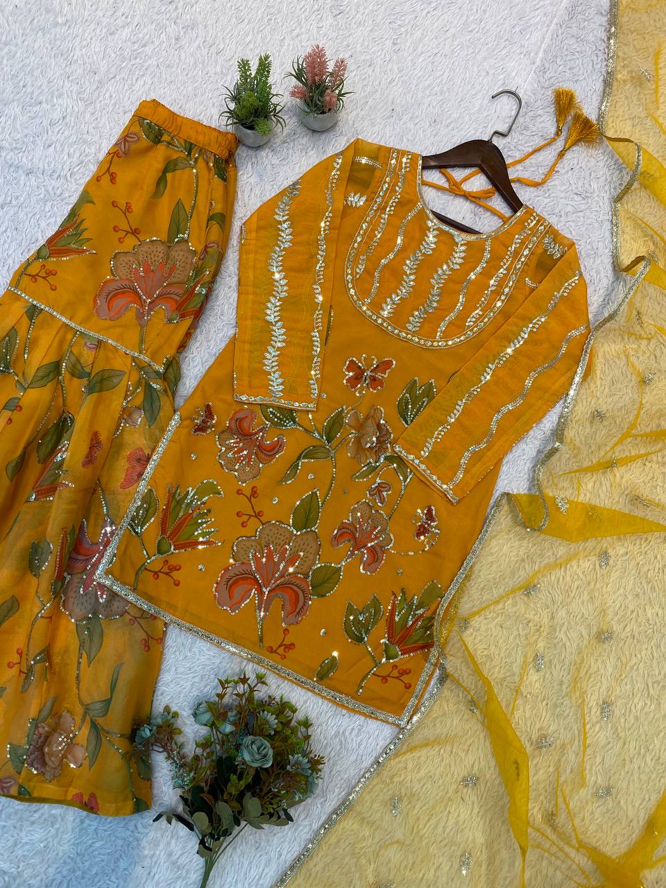 Mustard Organza Sharara Suit | Jayant Fashion