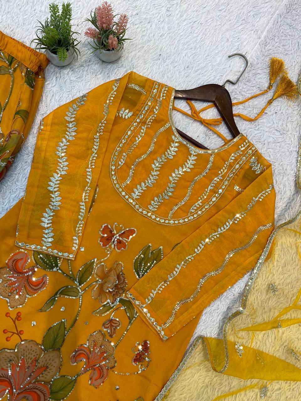 Mustard Organza Sharara Suit | Jayant Fashion